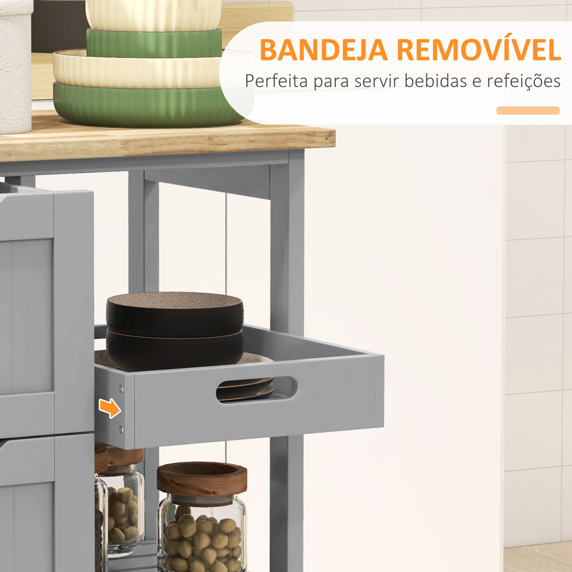 Carrinho de Cozinha Compacto Cinzento 67x37x85,5 cm