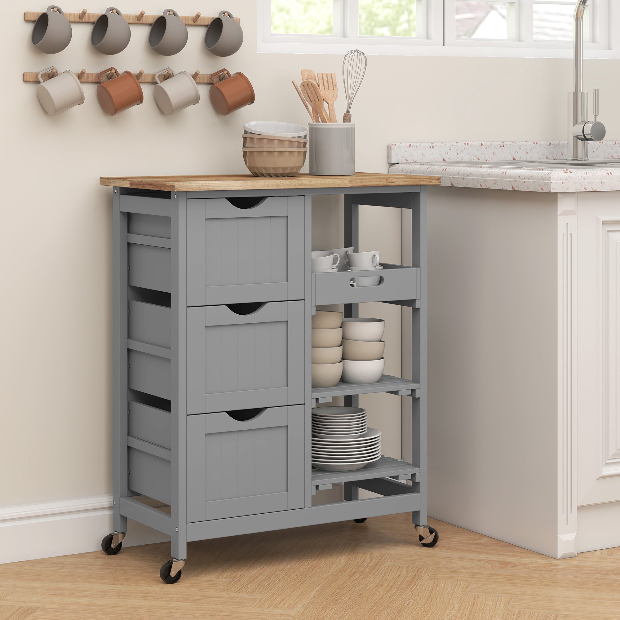 Carrinho de Cozinha Compacto Cinzento 67x37x85,5 cm