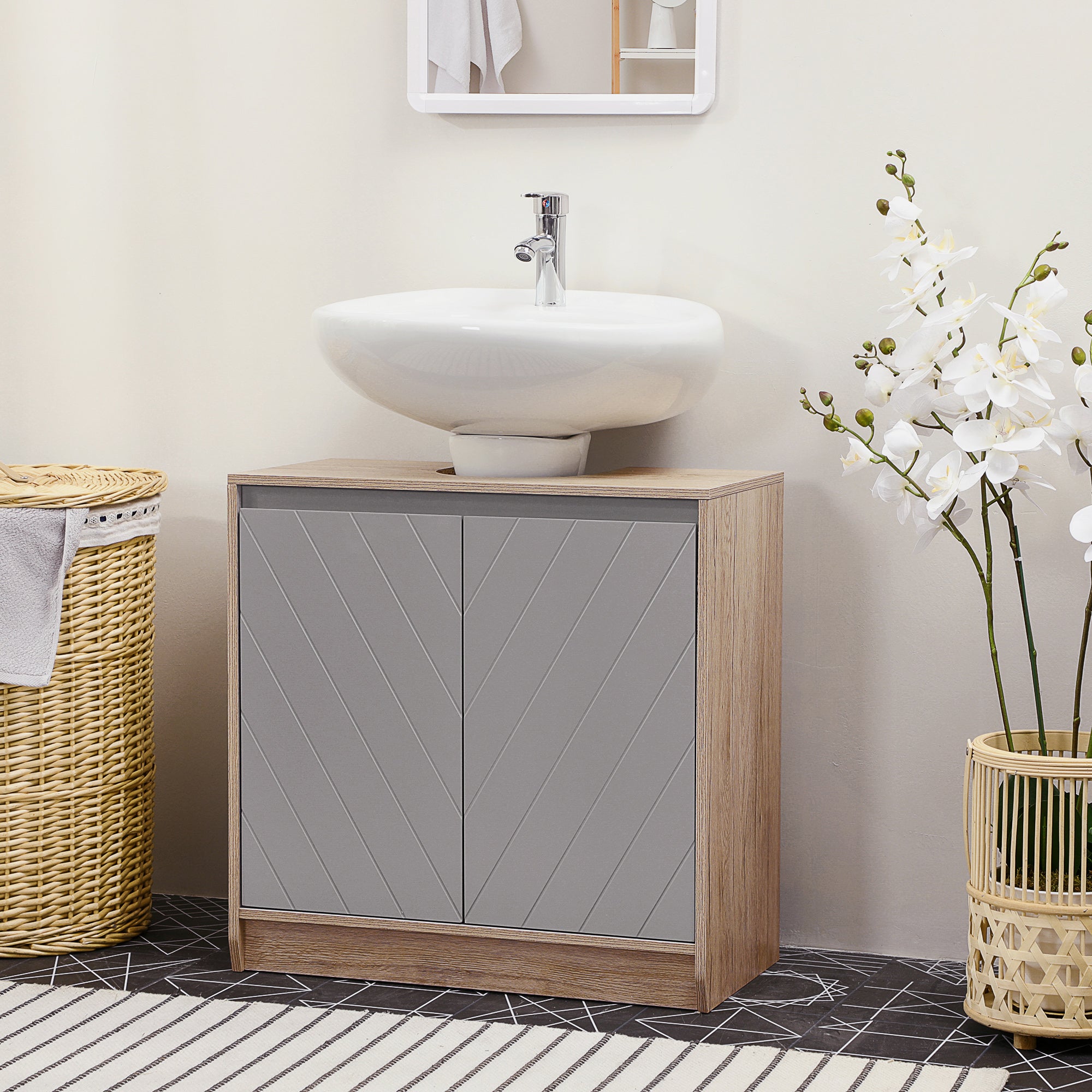 Móvel para Lavatório – 60x30x59,8 cm – Cinza e Carvalho – MDF