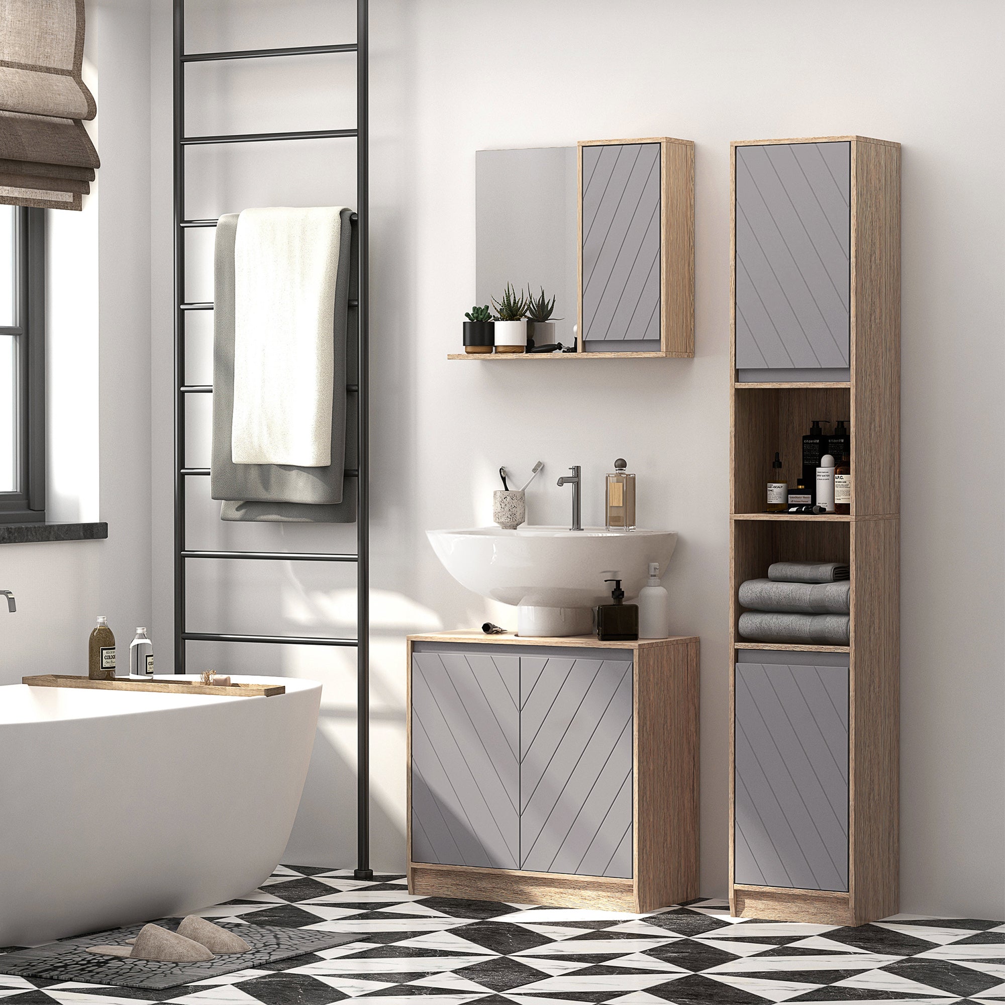 Móvel para Lavatório – 60x30x59,8 cm – Cinza e Carvalho – MDF