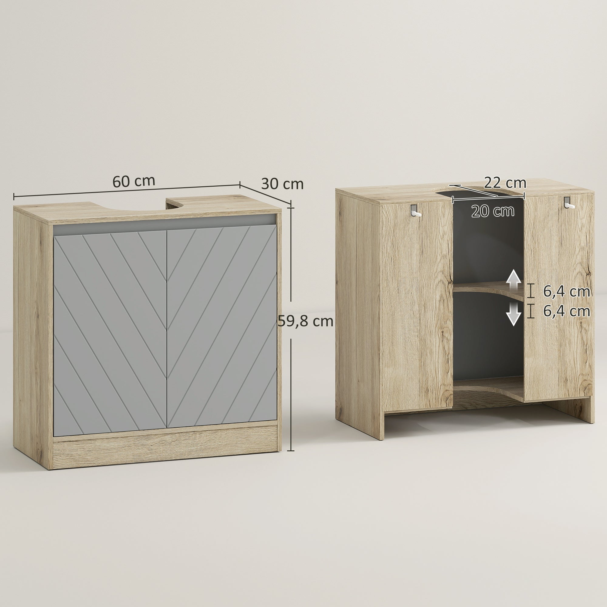 Móvel para Lavatório – 60x30x59,8 cm – Cinza e Carvalho – MDF