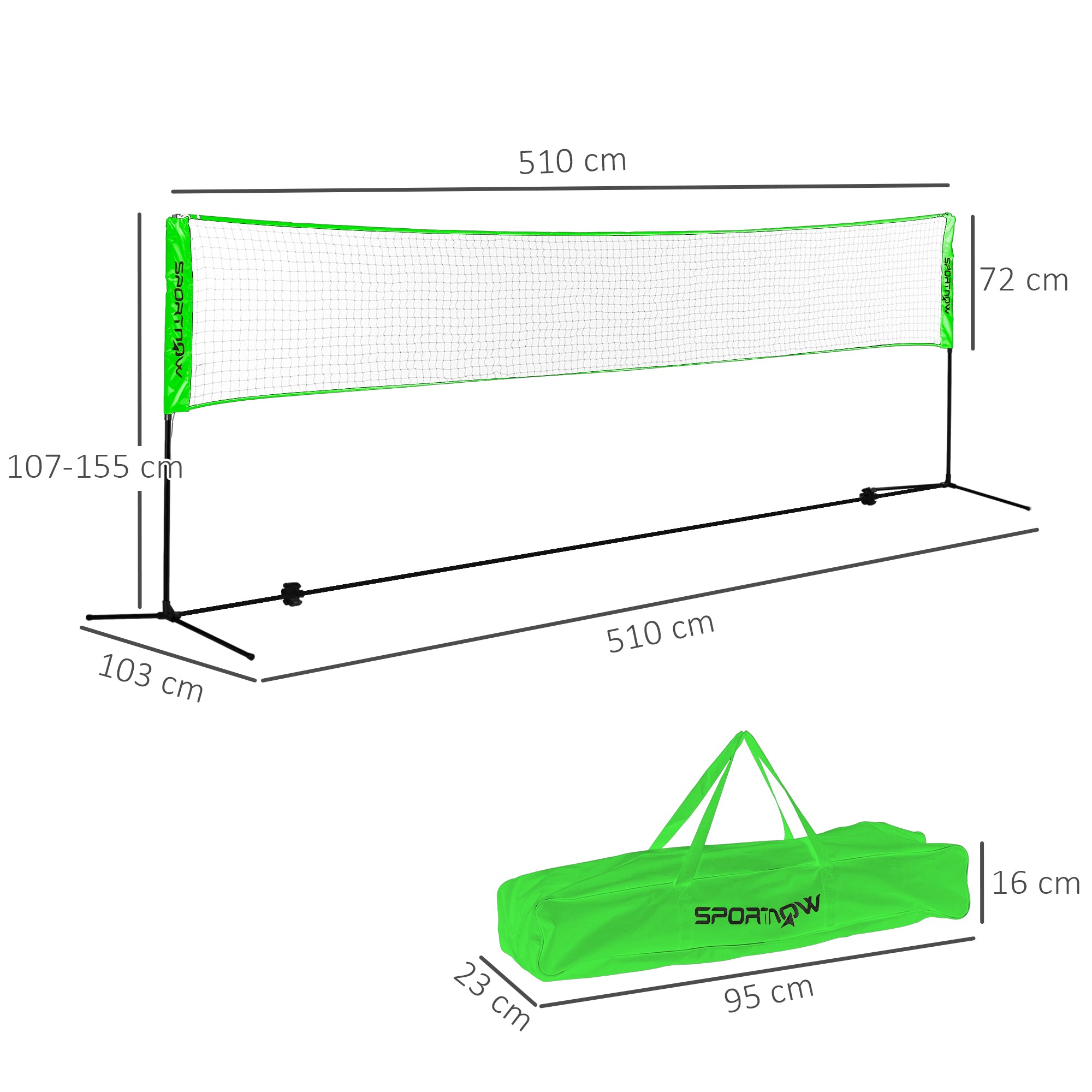 Kit Desportivo 3 em 1 – 510x103x107-155 cm – Preto e Verde – Aço e PE
