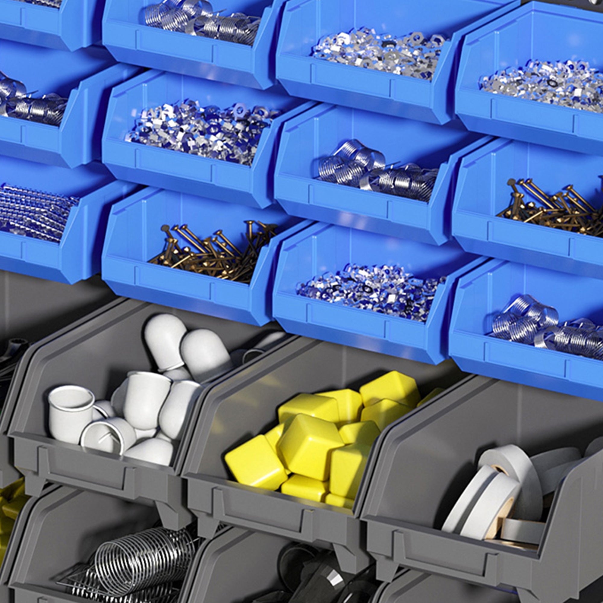 Organizador de Ferragens com 30 Caixas de 2 Tamanhos - 63x18x37,5 cm - Azul e Cinza