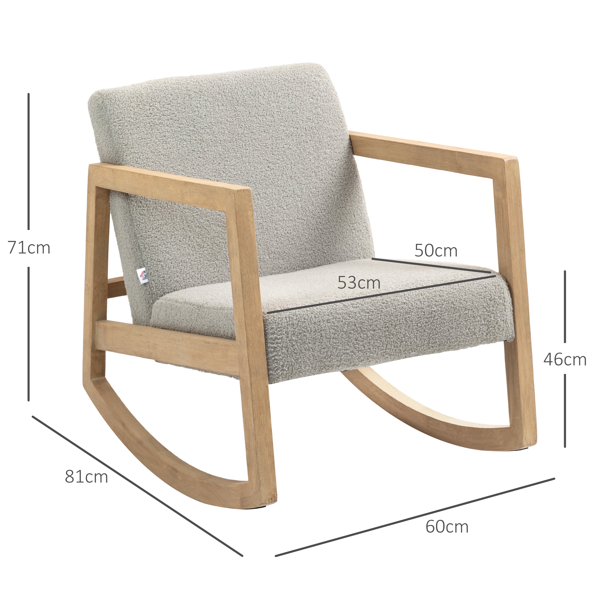 Poltrona Baloiço Estofada em Tecido de Borrego 60x81x71 cm - Cinzento
