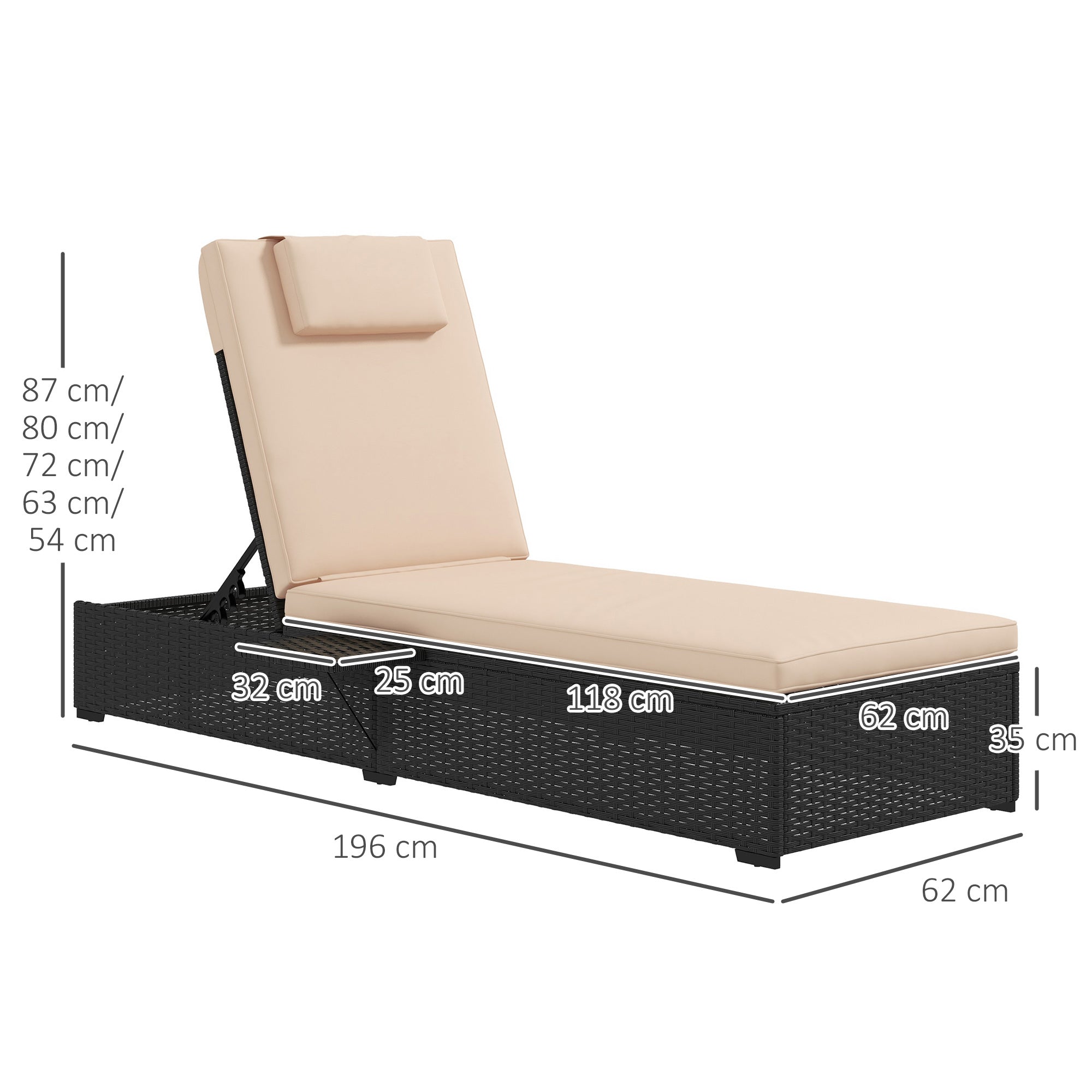 Espreguiçadeira Reclinável de Vime Sintético Preto 196x62x35 cm