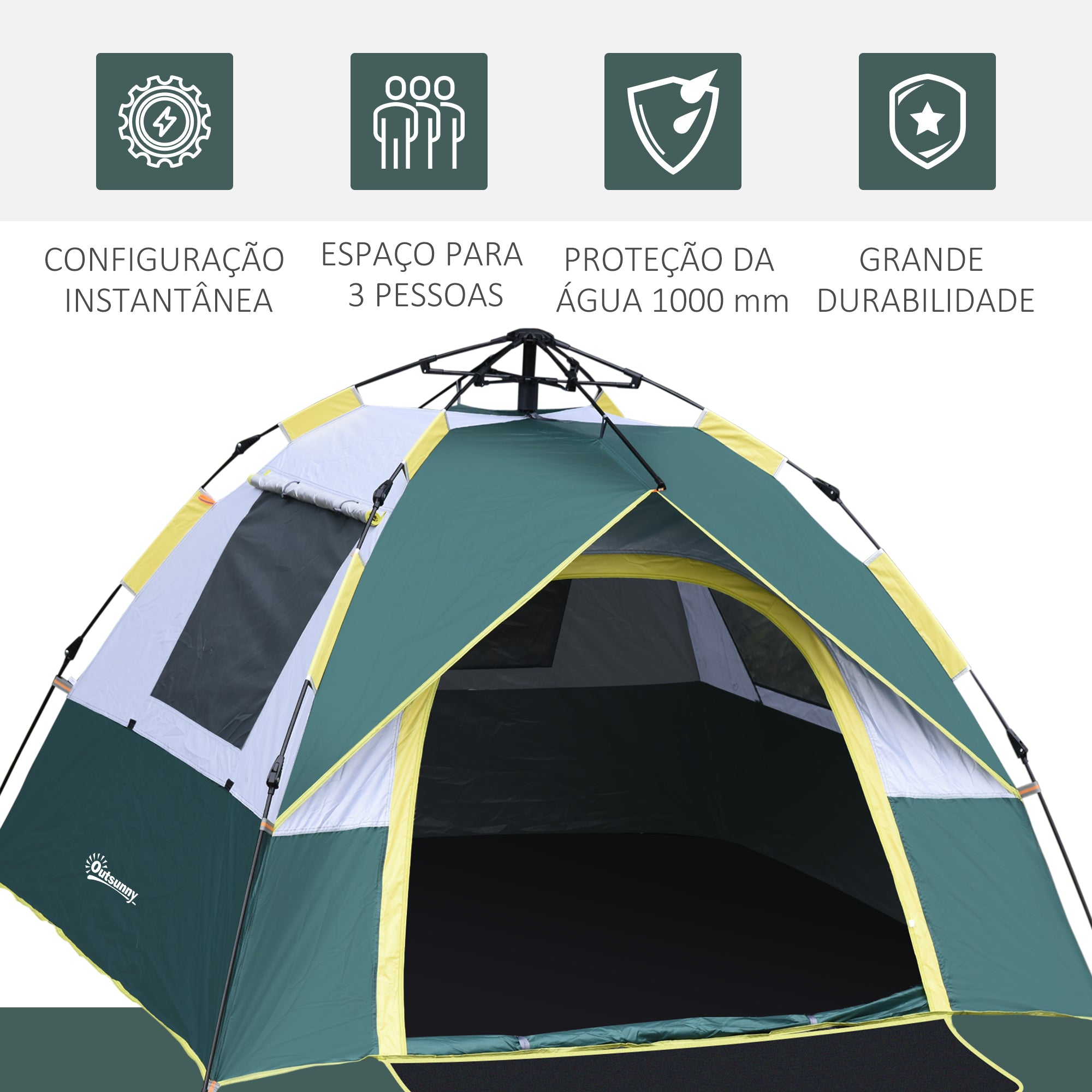 Tenda de Campismo para 2-3 Pessoas Verde 205x195x135 cm