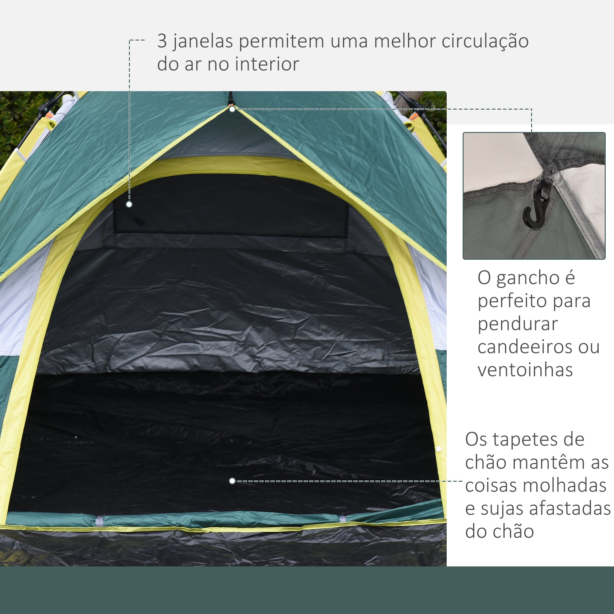 Tenda de Campismo para 2-3 Pessoas Verde 205x195x135 cm