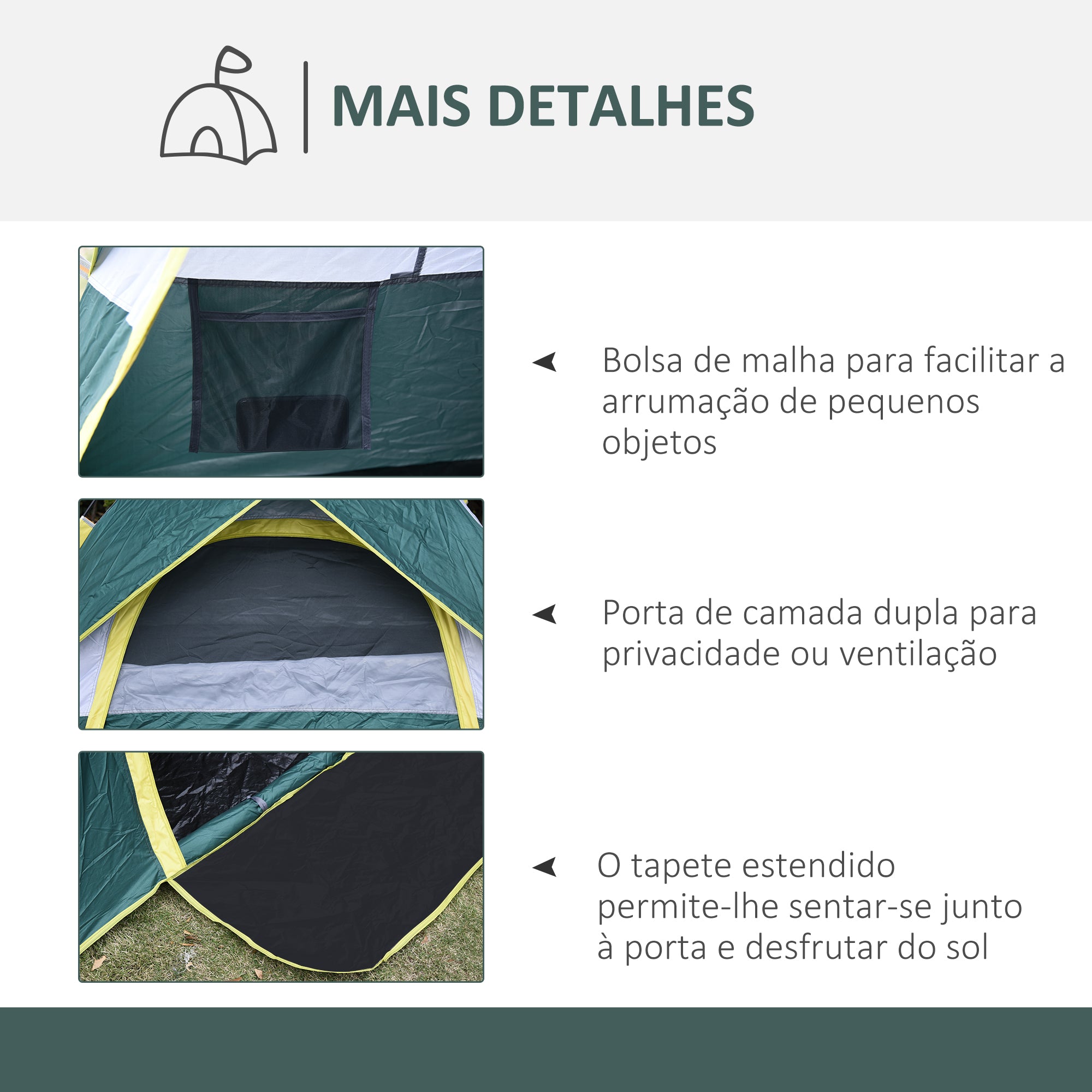 Tenda de Campismo para 2-3 Pessoas Verde 205x195x135 cm