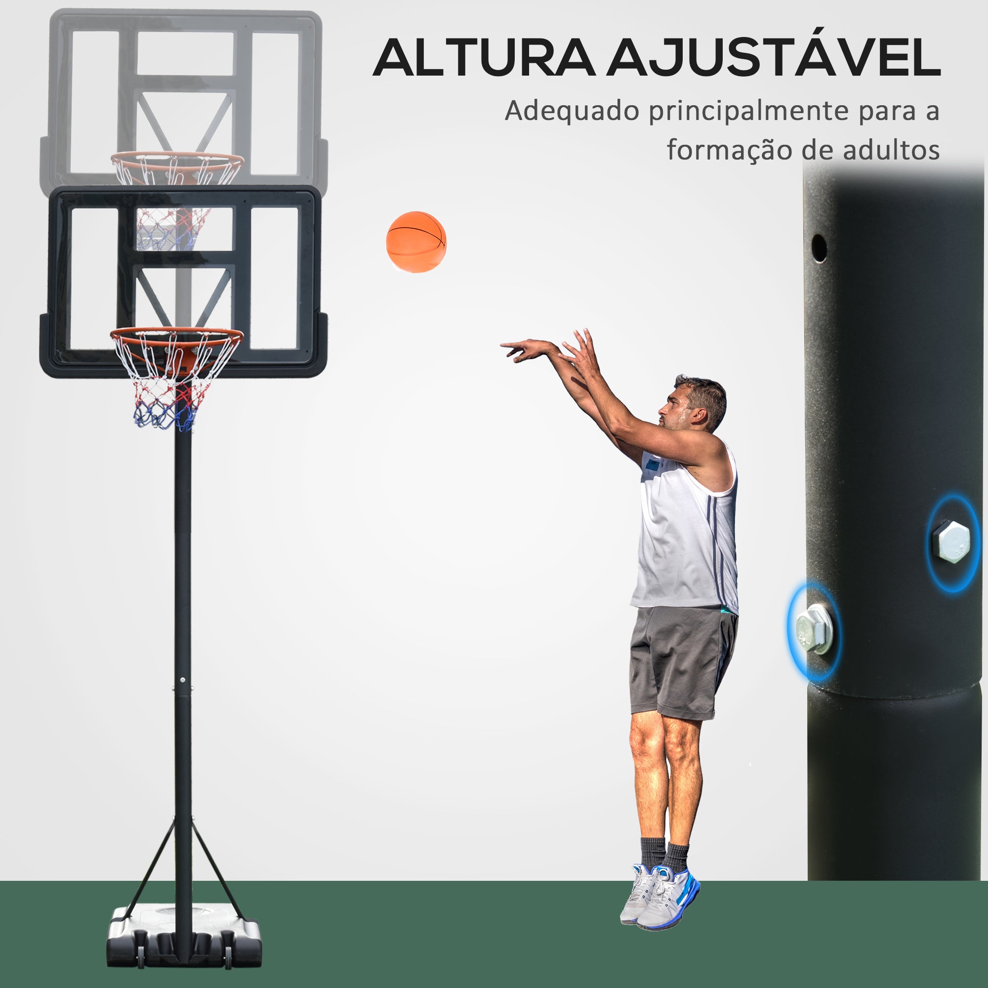 Cesta de Basquetebol de Exterior Ajustável 220-365 cm Preto