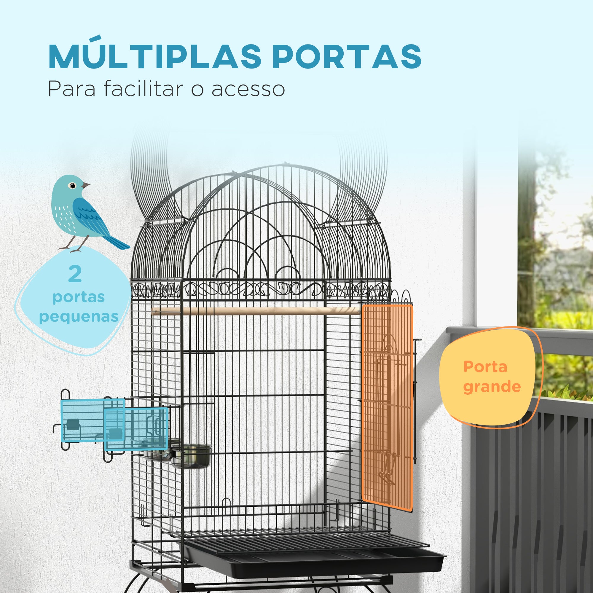 Gaiola para Pássaros 51x51x153 cm Preto