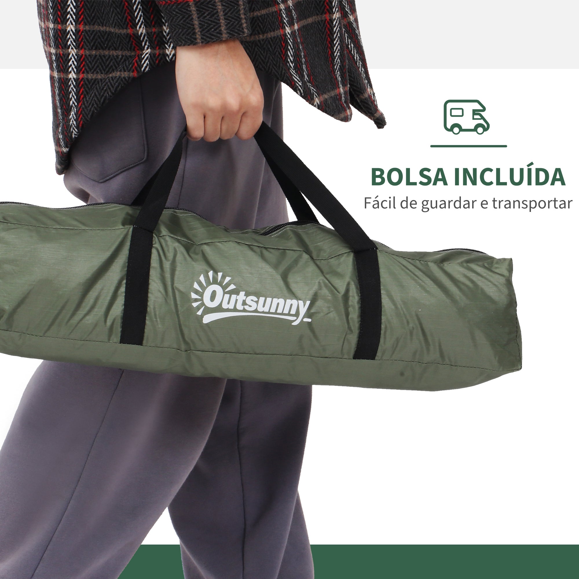 Tenda de Campismo para 2 Pessoas - 206x152x110 cm - Verde