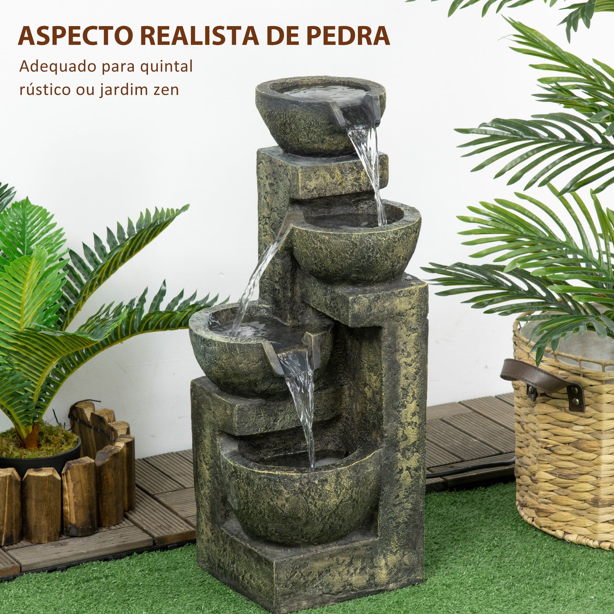 Fonte de Jardim em Cascata 4 Níveis 25x24x60 cm Preto e Cobre Envelhecido
