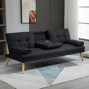 Sofá Cama 3 Lugares Cinza 181x77x78 cm - Encosto Ajustável e 2 Suportes para Copos