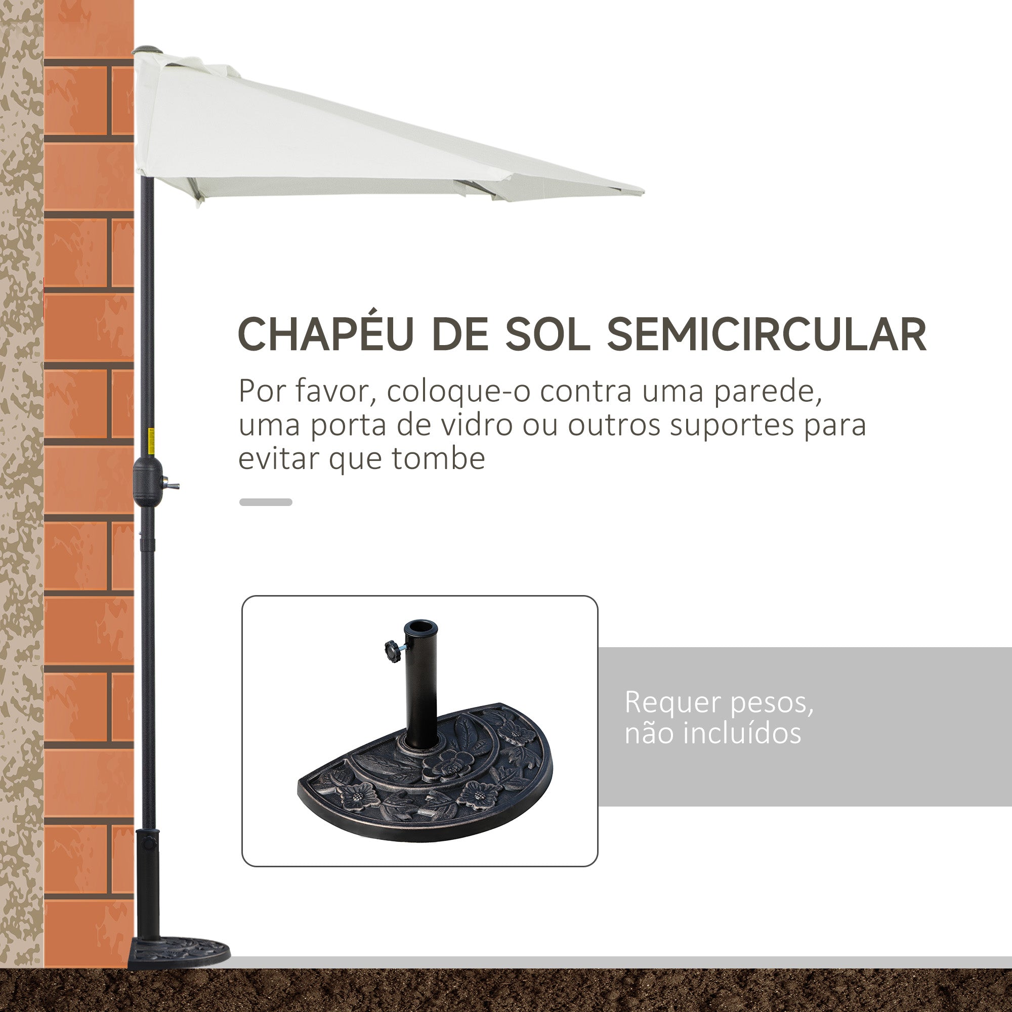 Chapéu de Sol Semicircular 269x138x236cm Cor Creme