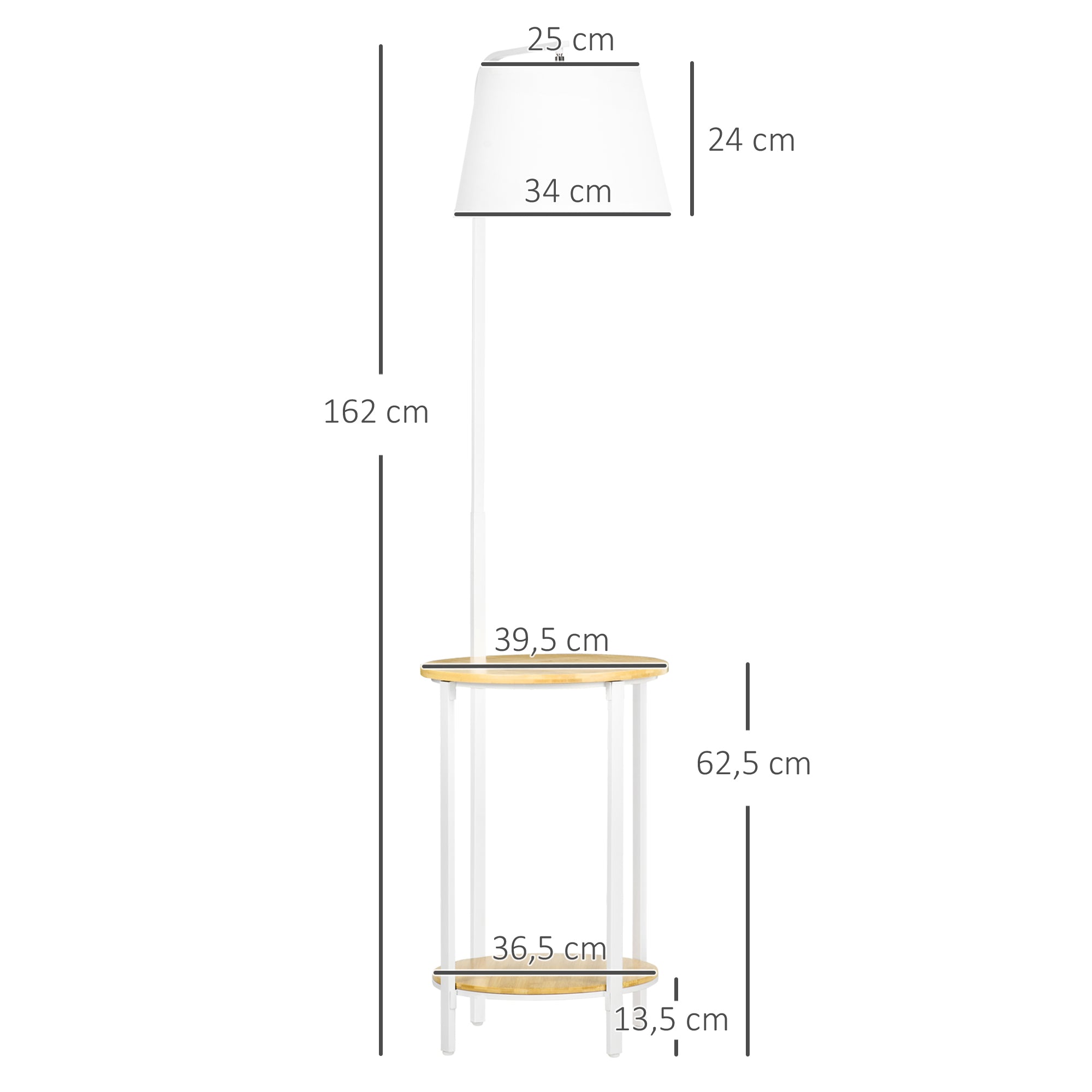 Candeeiro de Pé Moderno com Prateleira – Ø37x162cm – Madeira e Branco