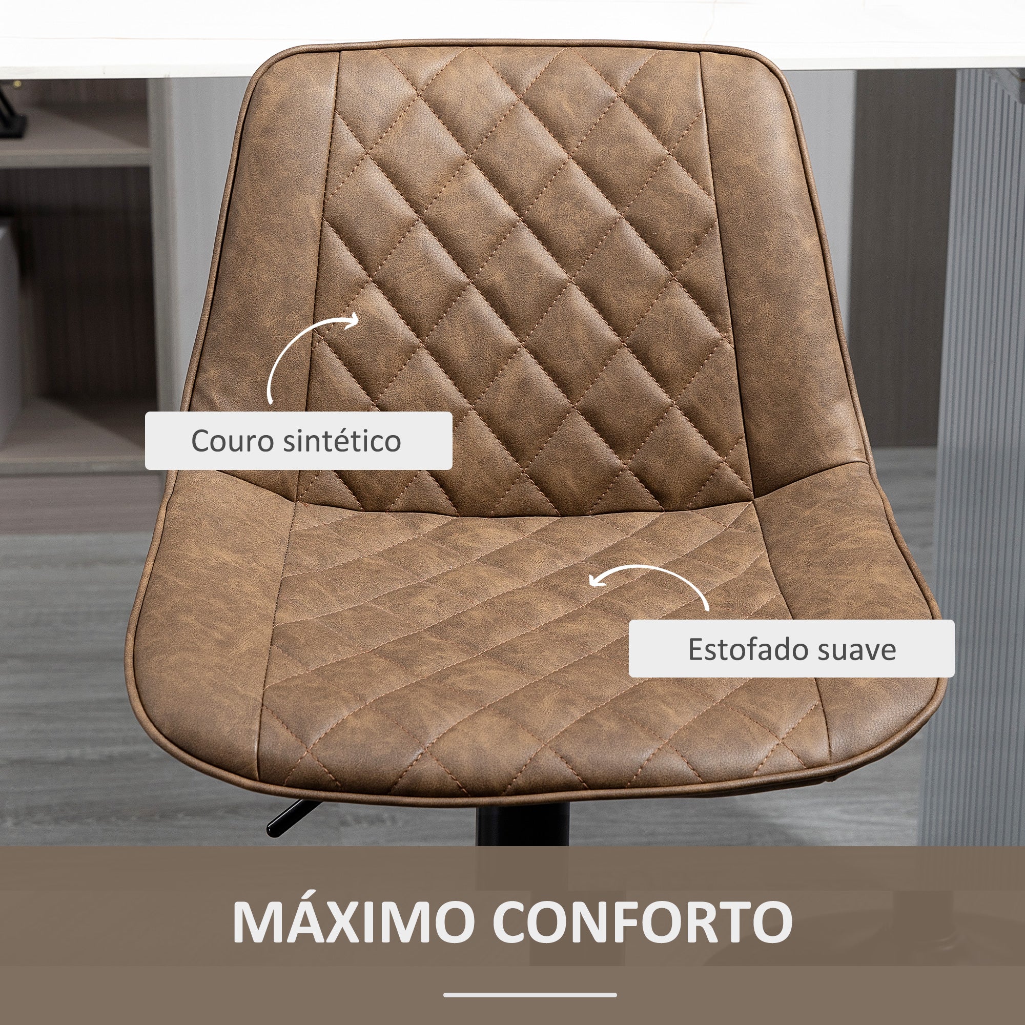 Conjunto de Bancos de Bar Estofados em PU – 46.5x51x106cm – Marrom