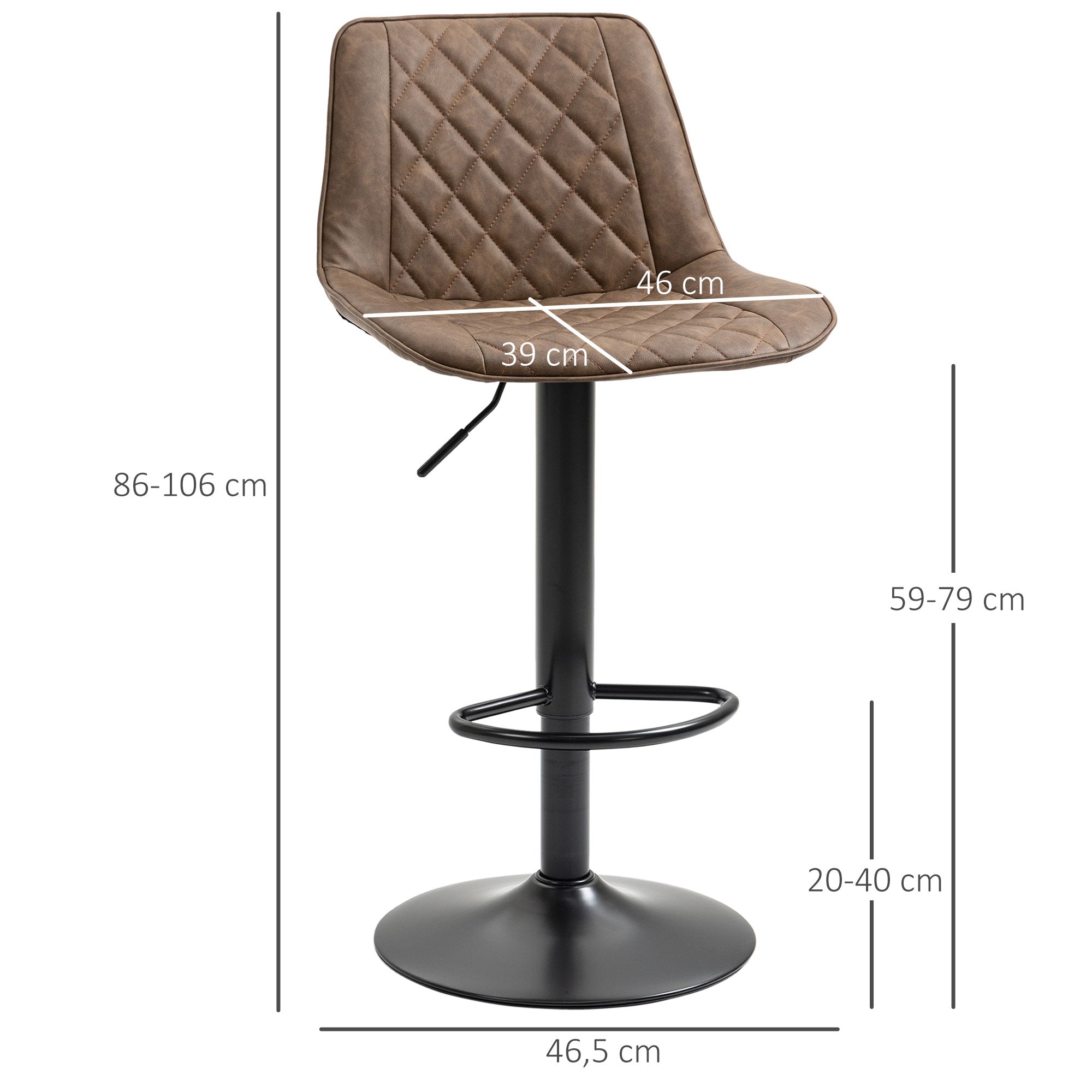 Conjunto de Bancos de Bar Estofados em PU – 46.5x51x106cm – Marrom