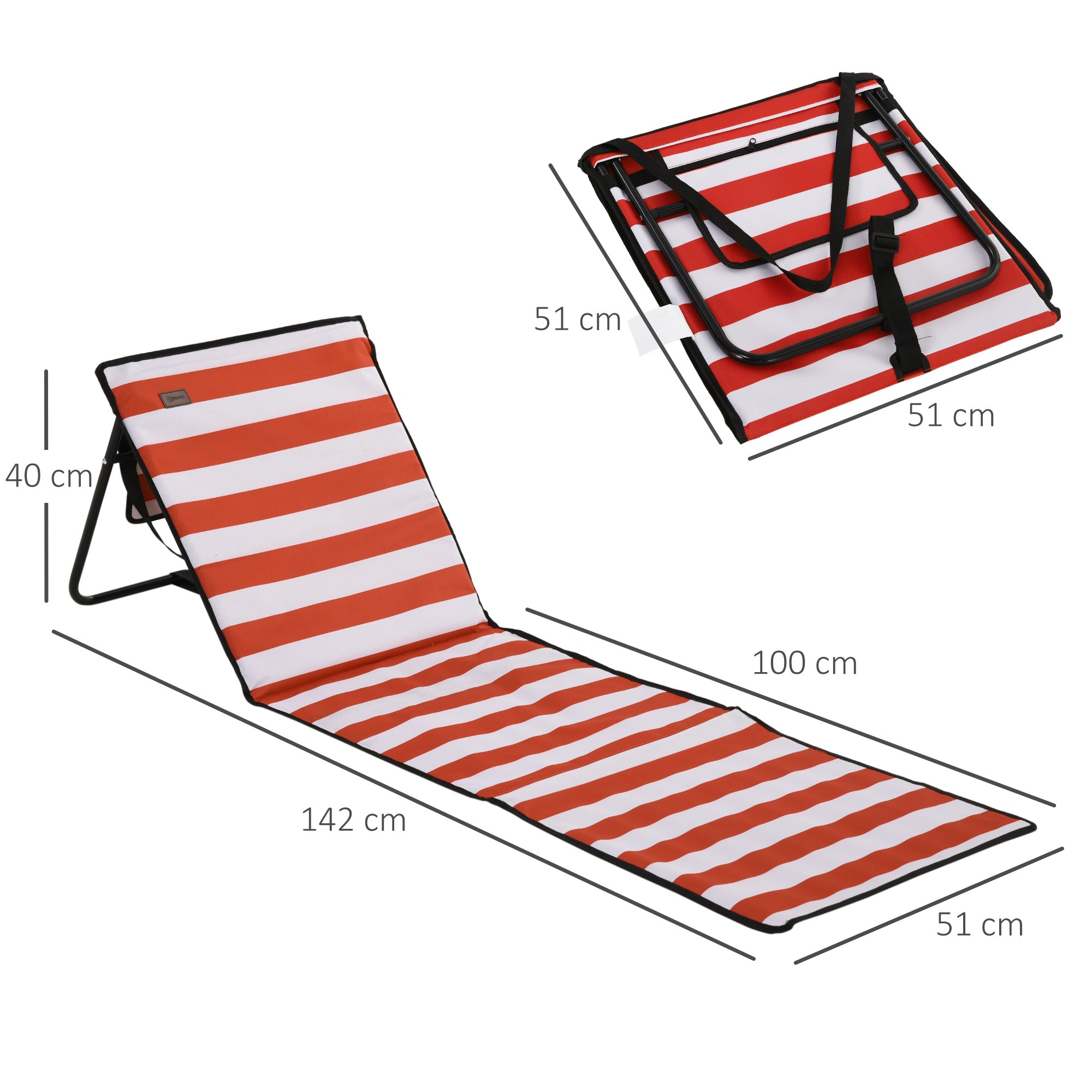 Conjunto de 2 Esteiras de Praia Dobráveis 142x51x40 cm - Preto, Branco e Vermelho