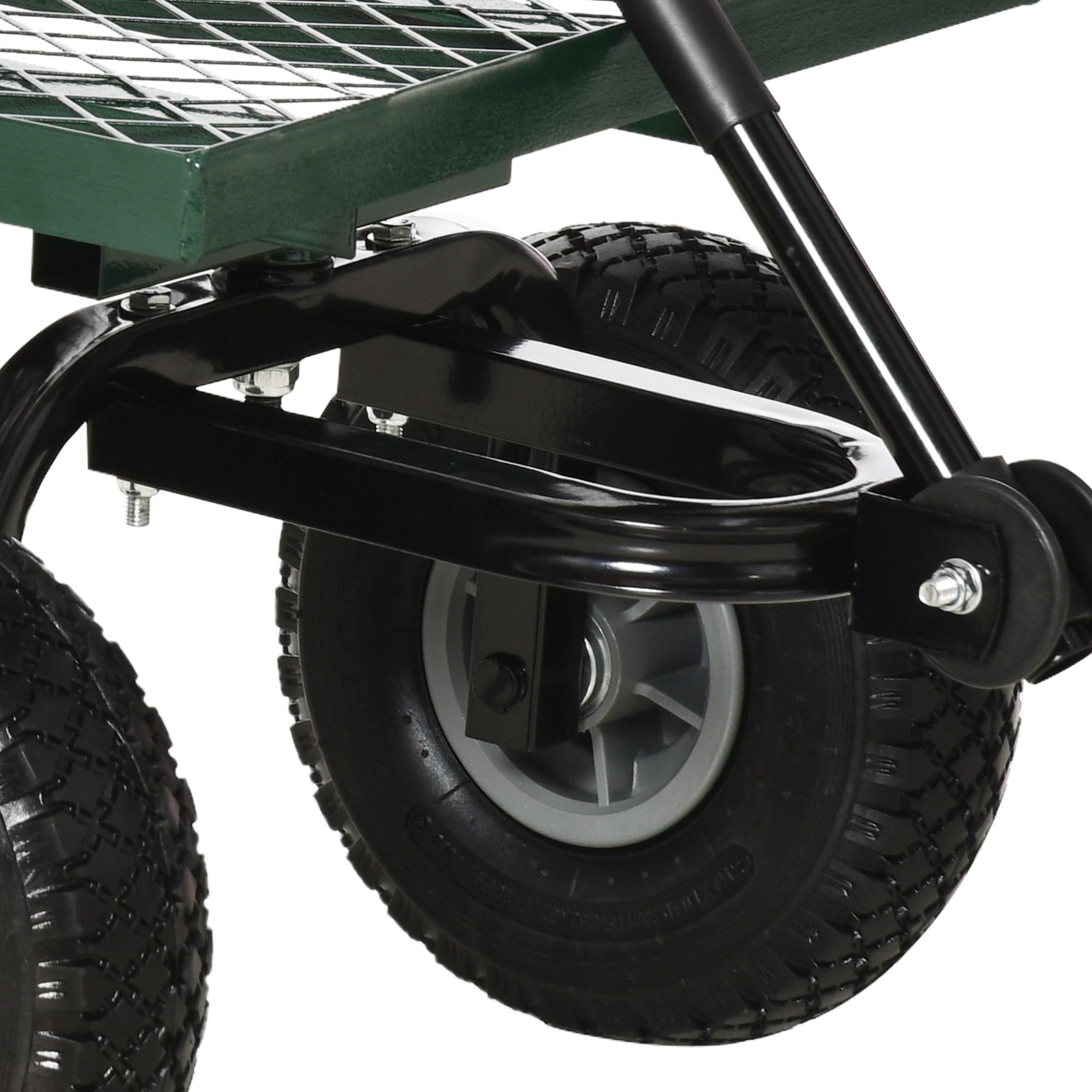 Carrinho de Transporte com Pega Revestida e 4 Rodas Grandes Ø24 cm - Verde Escuro 94x48,5x100 cm