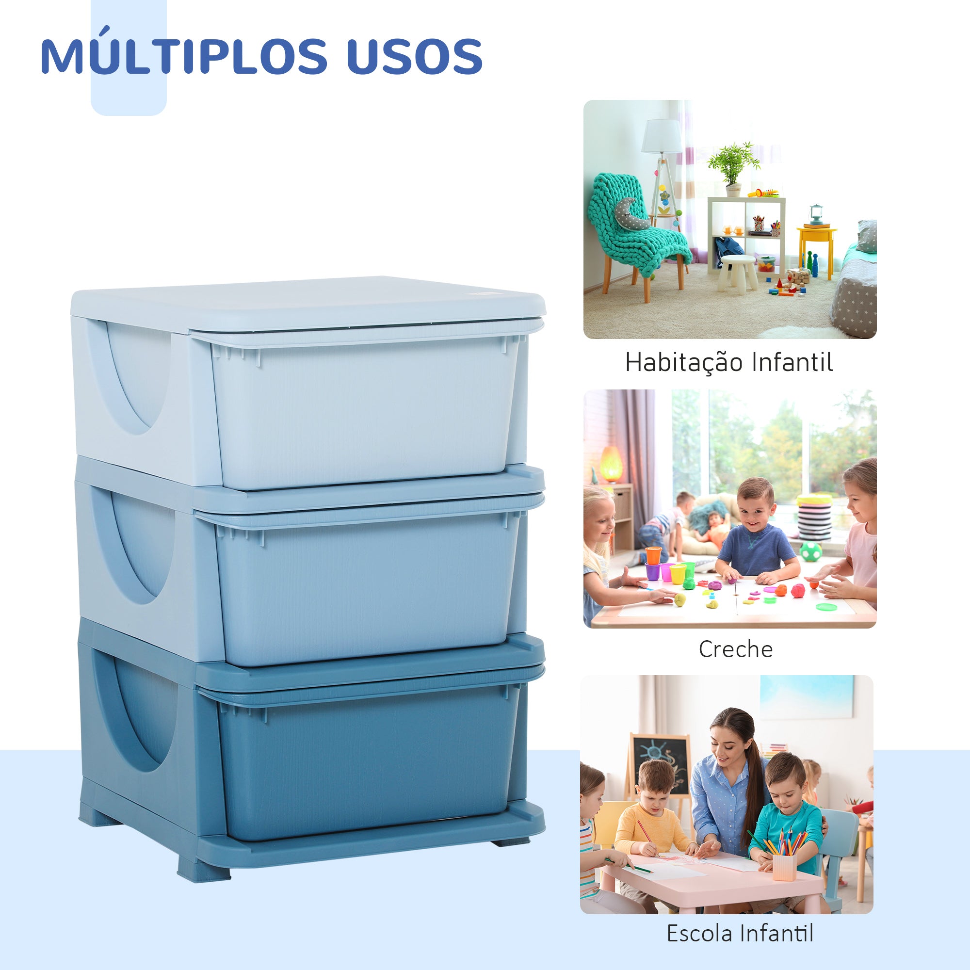 Organizador de Brinquedos para Crianças - 37x37x56,5cm - Azul