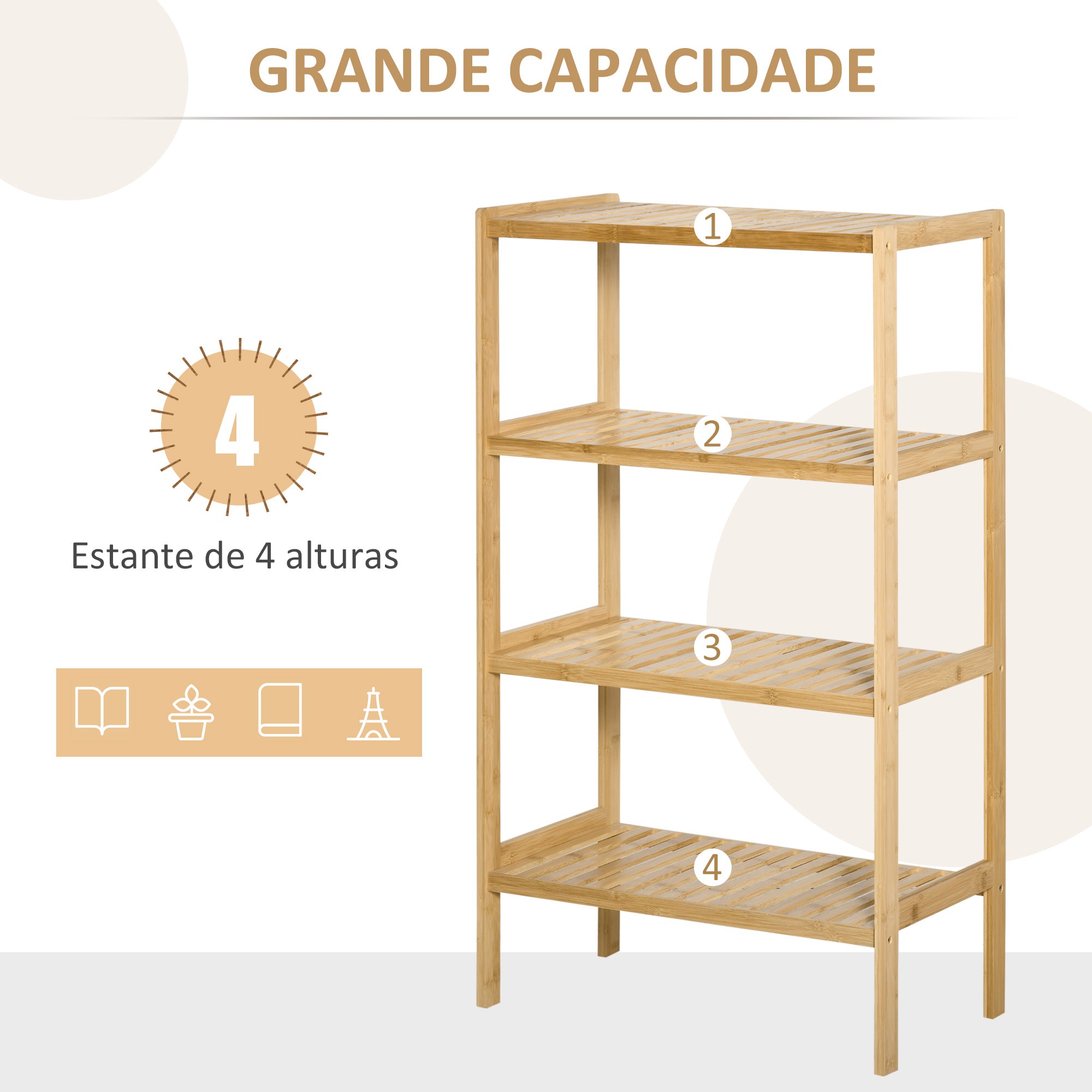 Estante de bambu – 62x33x112 cm – Cor natural