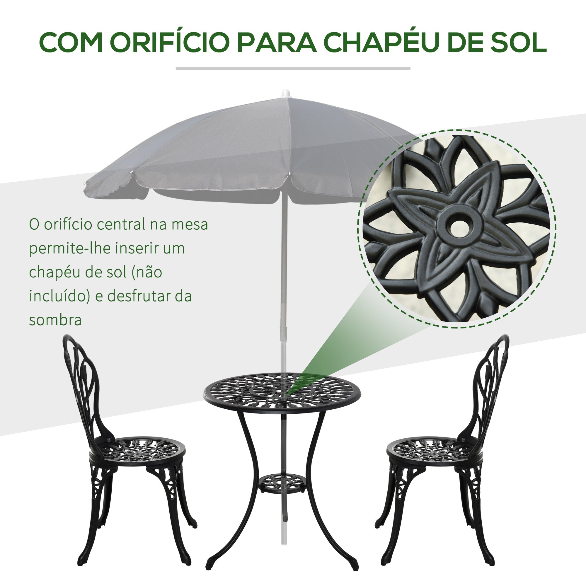 Conjunto de Mesa e Cadeiras de Jardim 3 Peças Preto Ø60x67 cm