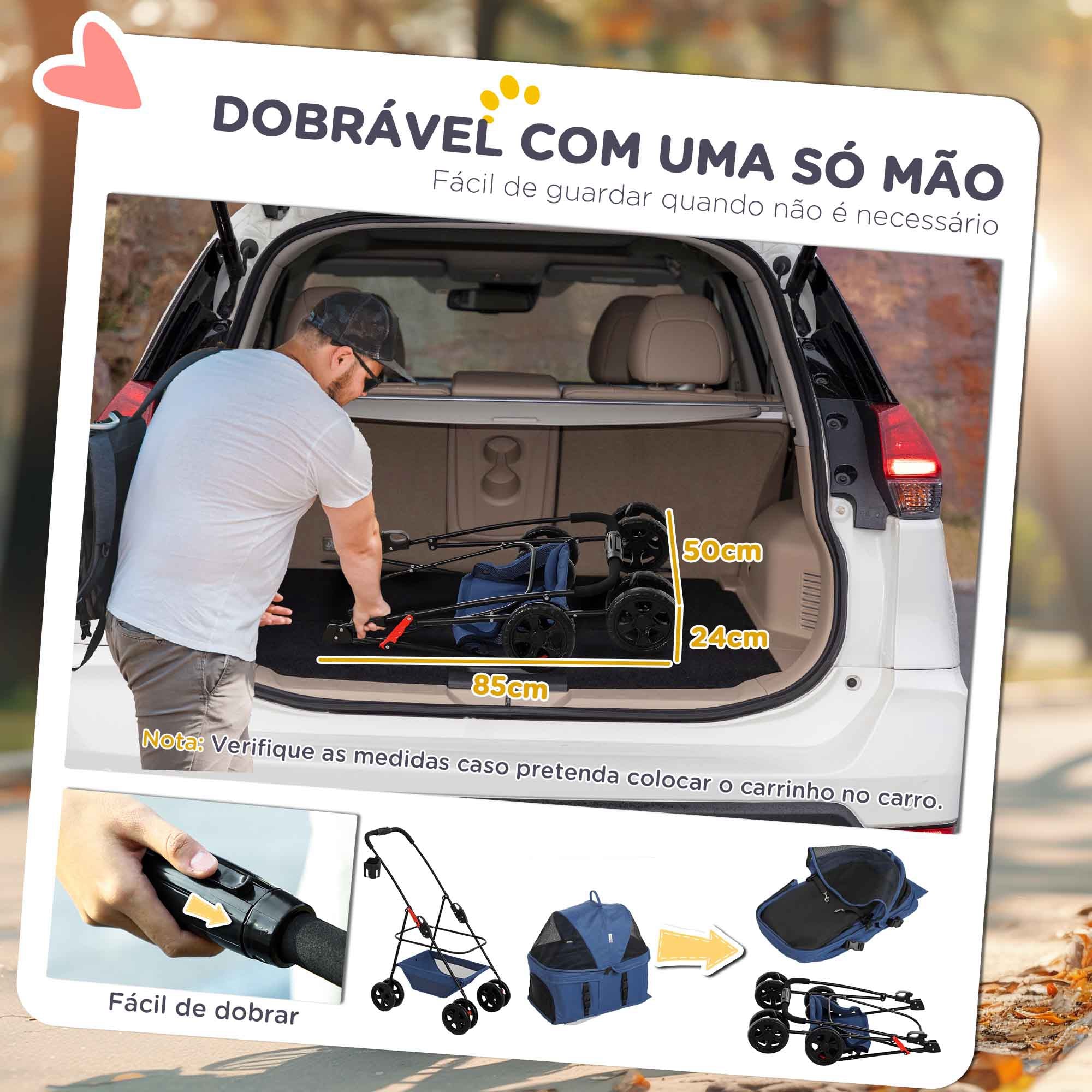Carrinho para Cães Miniatura 3 em 1 Azul 76x50x102 cm