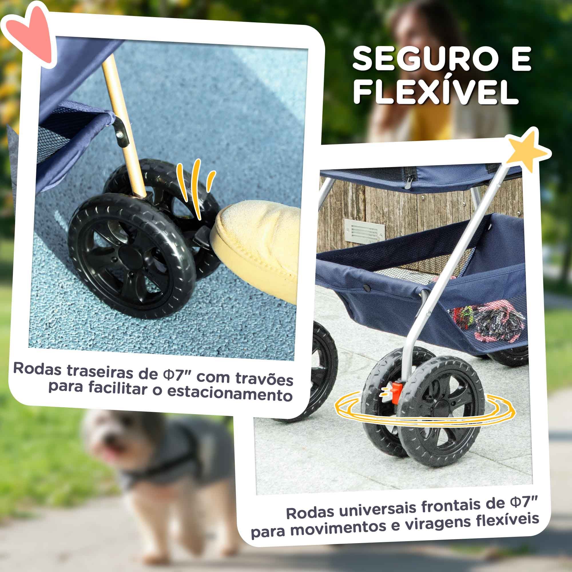 Carrinho para Cães Miniatura 3 em 1 Azul 76x50x102 cm
