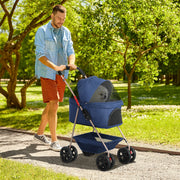 Carrinho para Cães Miniatura 3 em 1 Azul 76x50x102 cm