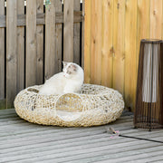Cama para Gatos de Vime Cor de Madeira Natural 78x69x22cm