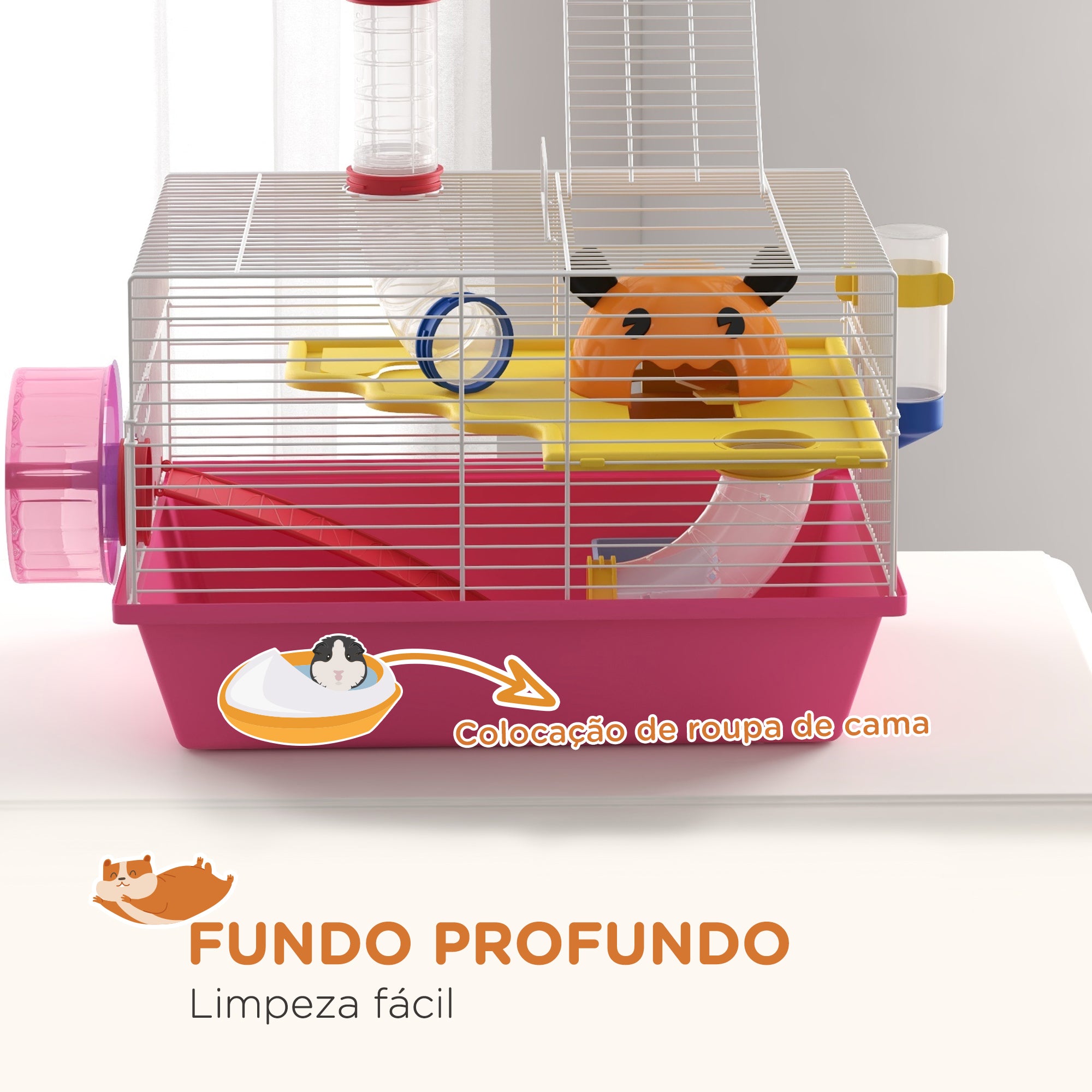 Gaiola para Hamsters Multicolor 34x27x25 cm - Branco, Rosa, Amarelo