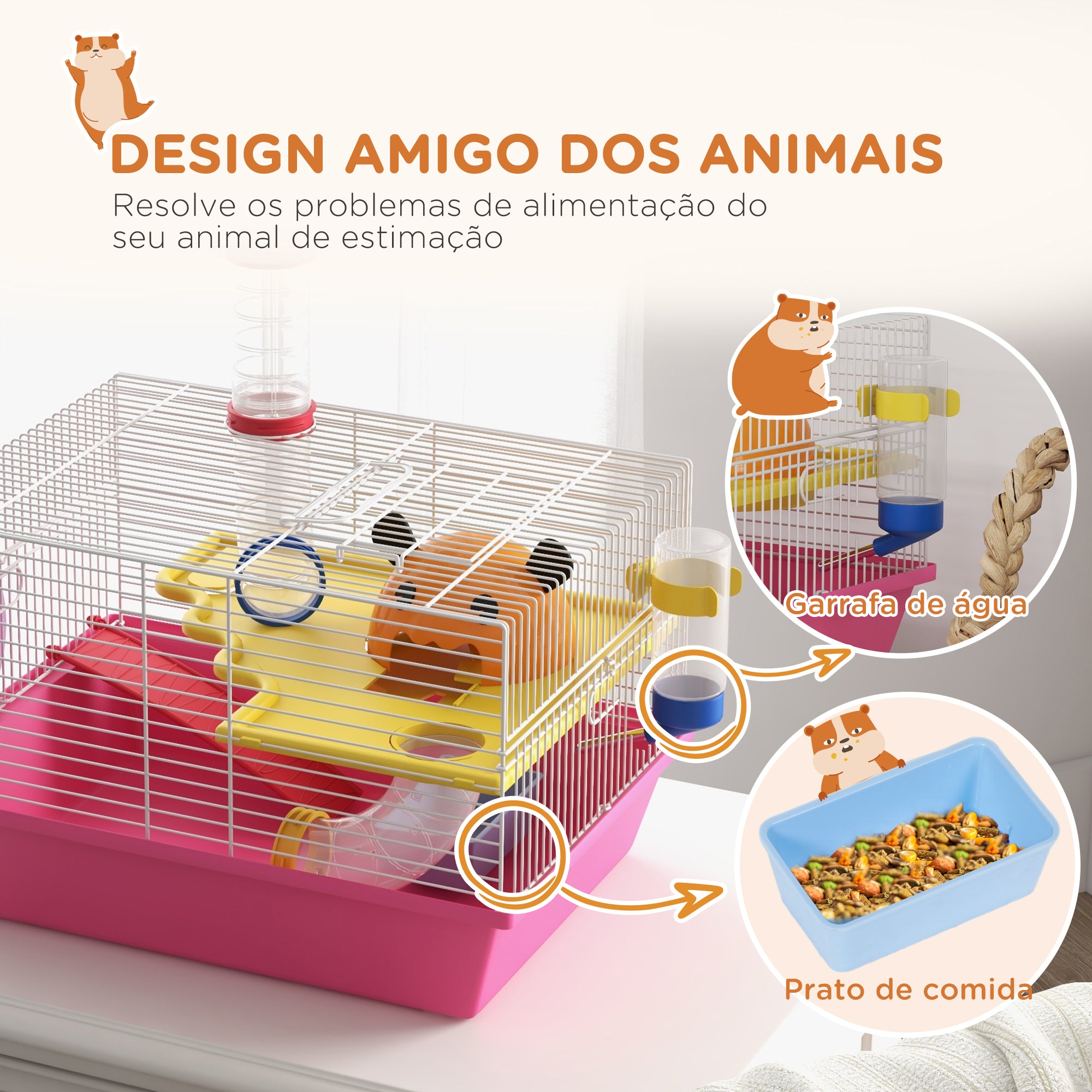 Gaiola para Hamsters Multicolor 34x27x25 cm - Branco, Rosa, Amarelo