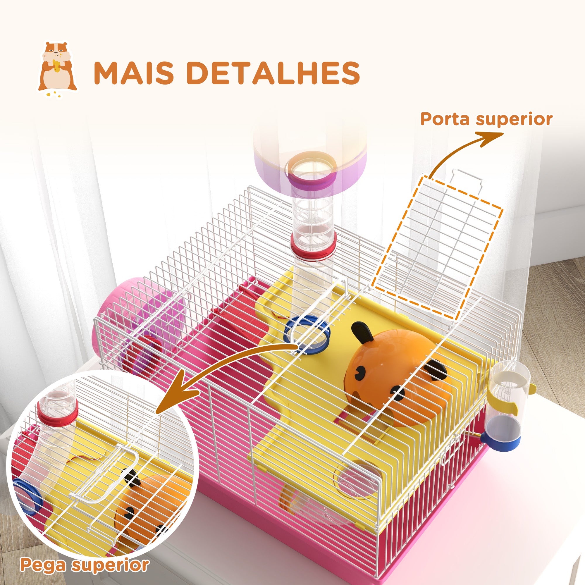 Gaiola para Hamsters Multicolor 34x27x25 cm - Branco, Rosa, Amarelo