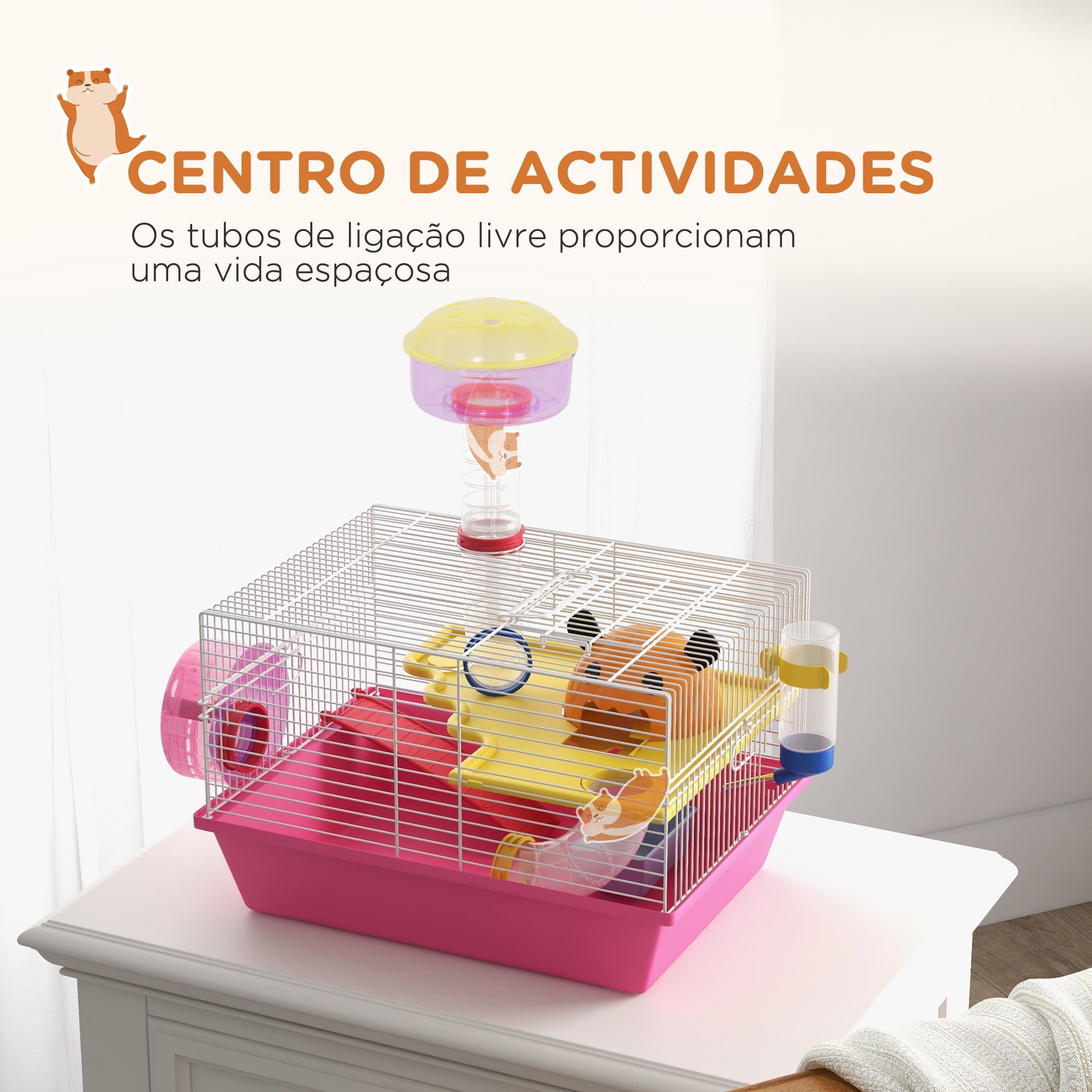 Gaiola para Hamsters Multicolor 34x27x25 cm - Branco, Rosa, Amarelo
