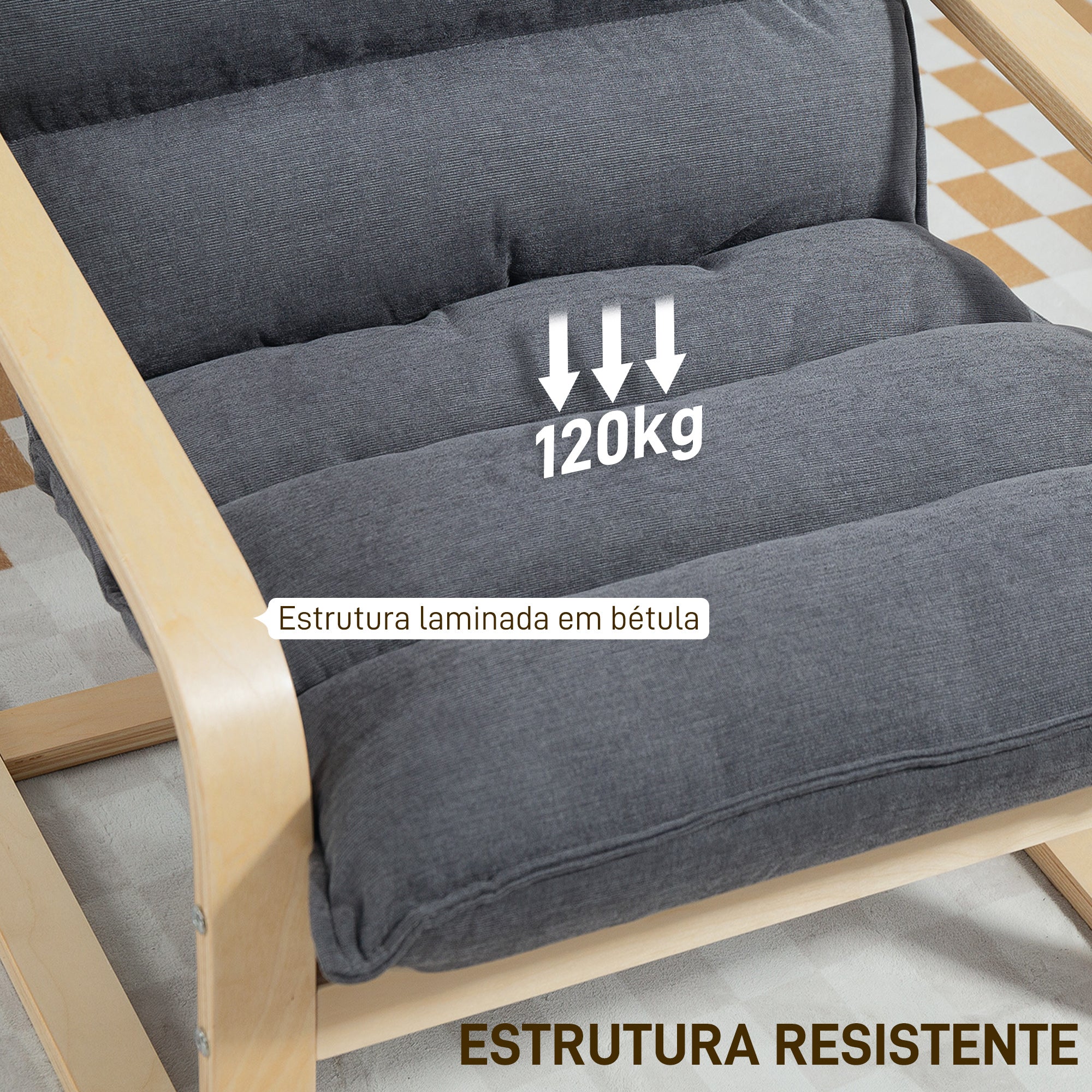 Poltrona de Sala de Estar Moderna 67x83x105 cm - Cinzento