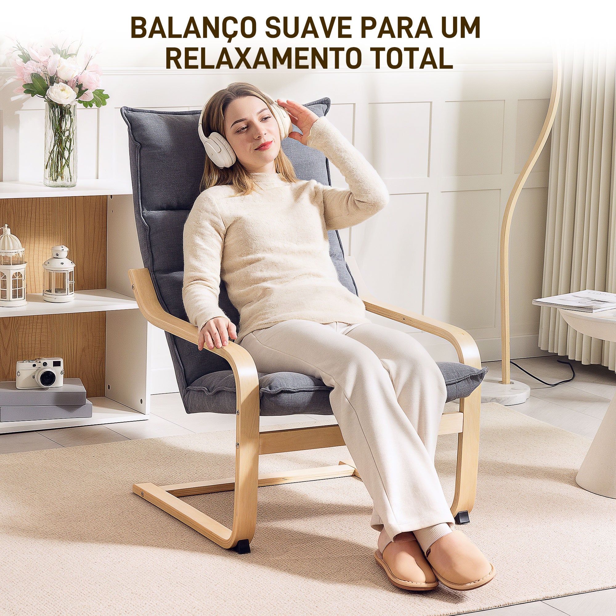 Poltrona de Sala de Estar Moderna 67x83x105 cm - Cinzento