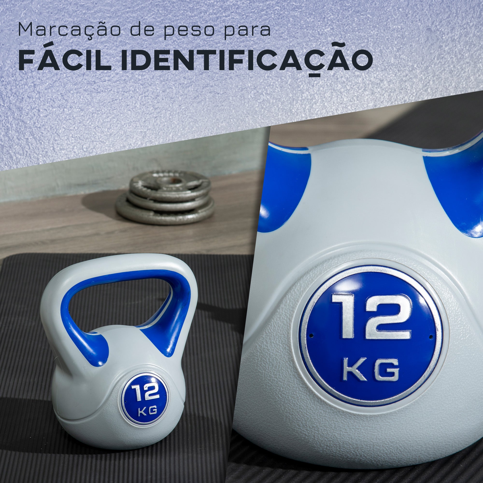 Kettlebell 12 kg Azul Marrinho e Cinza 24x17x28 cm