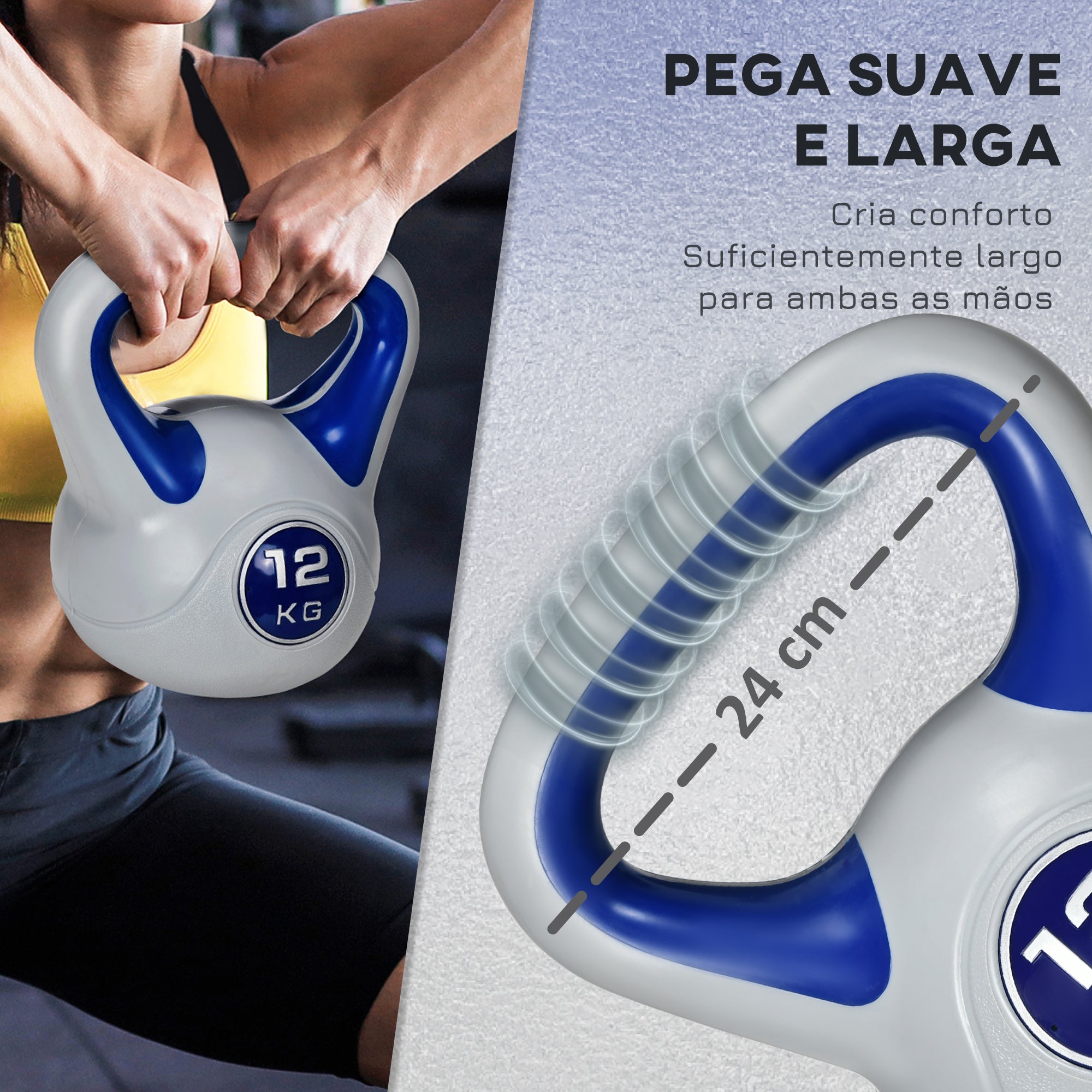 Kettlebell 12 kg Azul Marrinho e Cinza 24x17x28 cm