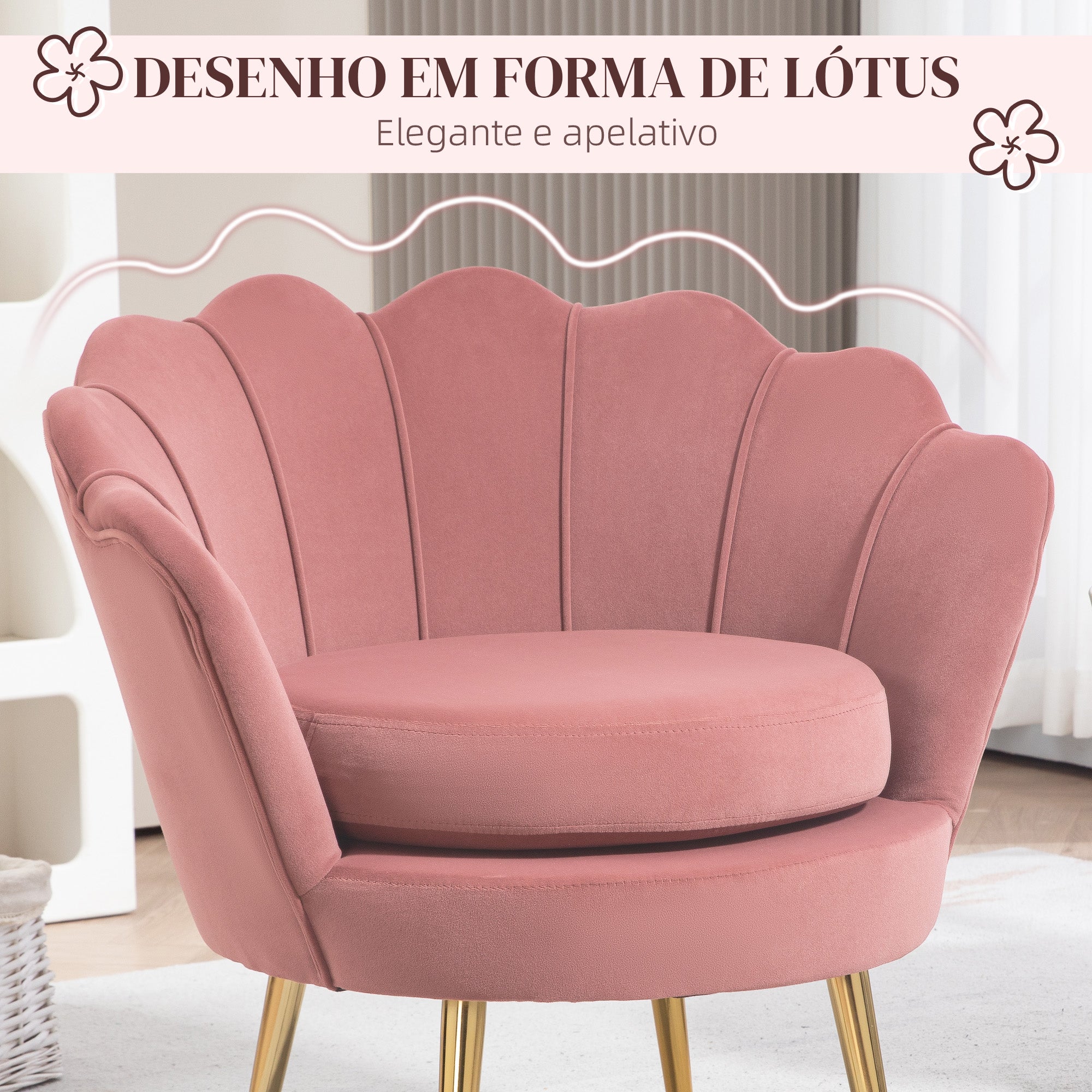 Poltrona Estofada em Veludo Rosa 76x67x74 cm