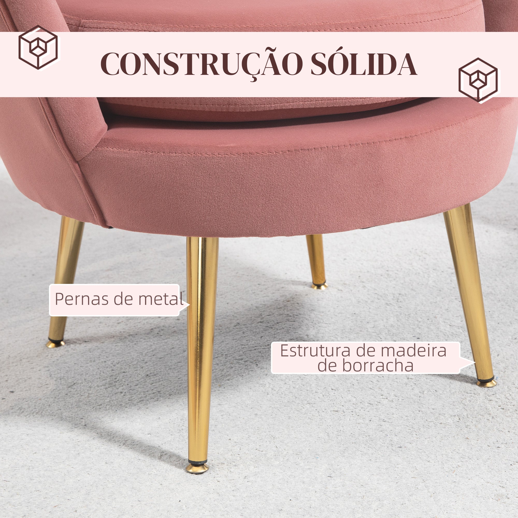Poltrona Estofada em Veludo Rosa 76x67x74 cm