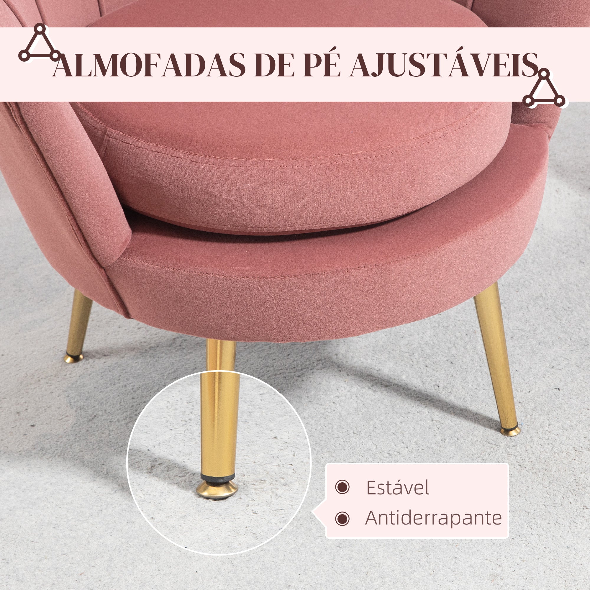 Poltrona Estofada em Veludo Rosa 76x67x74 cm