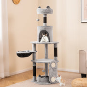 Torre para Gatos de 144cm com Postes de Sisal e Plataformas Cinza