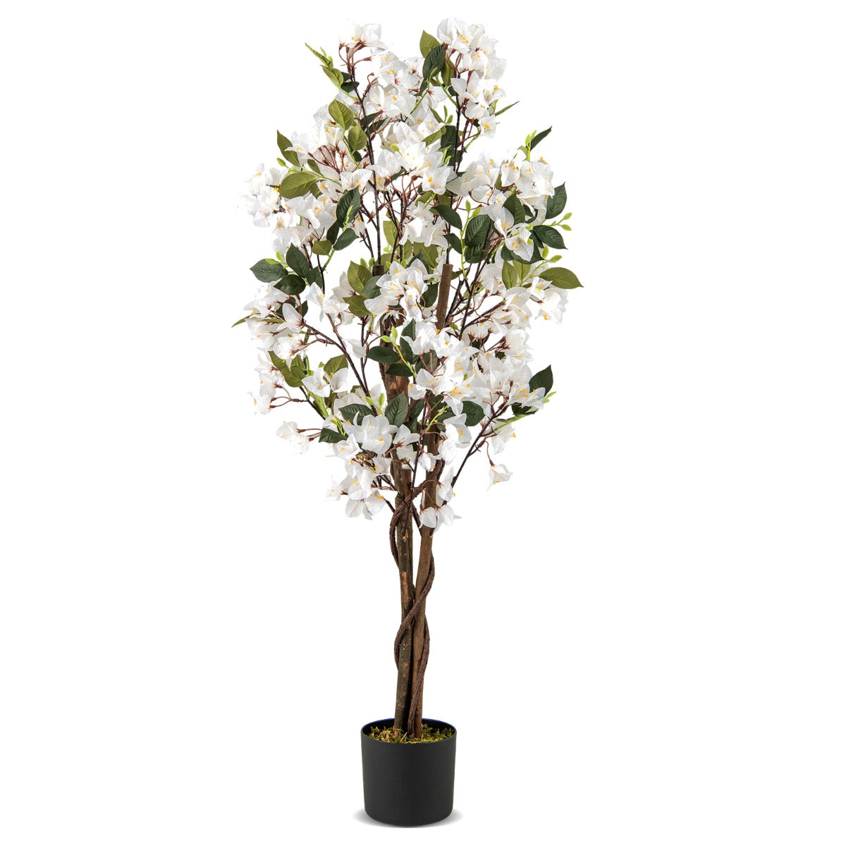 Árvore Artificial de Bougainvillea 120 cm Planta Falsa Decorativa em Vaso com Flores Brancas - Conjunto de 1