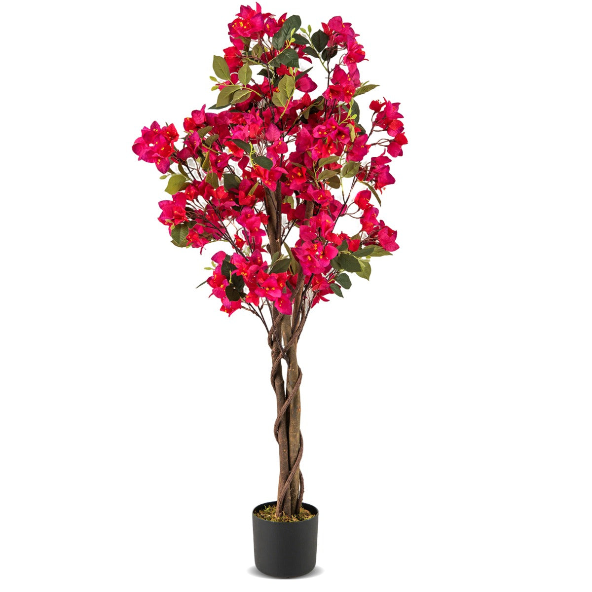 Árvore Artificial de Buganvília 120 cm Planta de Jardim Falsa Decorativa em Vaso com Flores Vermelhas - Conjunto de 1