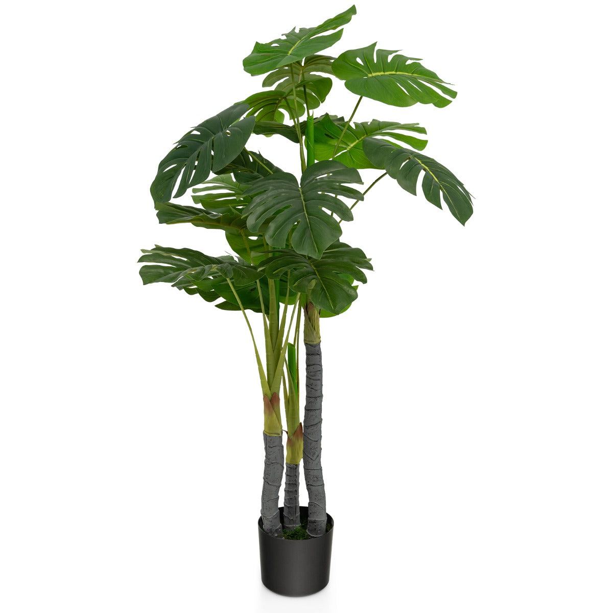 Árvore Artificial 120 cm Planta Falsa de Monstera Deliciosa com 20 Grandes Folhas Vaso de Concreto Musgo Realista para Casa Escritório Loja