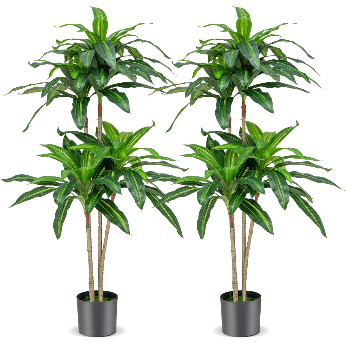 Árvore Artificial 140 cm com Vaso Planta Falsa Decorativa Dracena com 92 Folhas Planta Verde Realista em Vaso para Interior Exterior