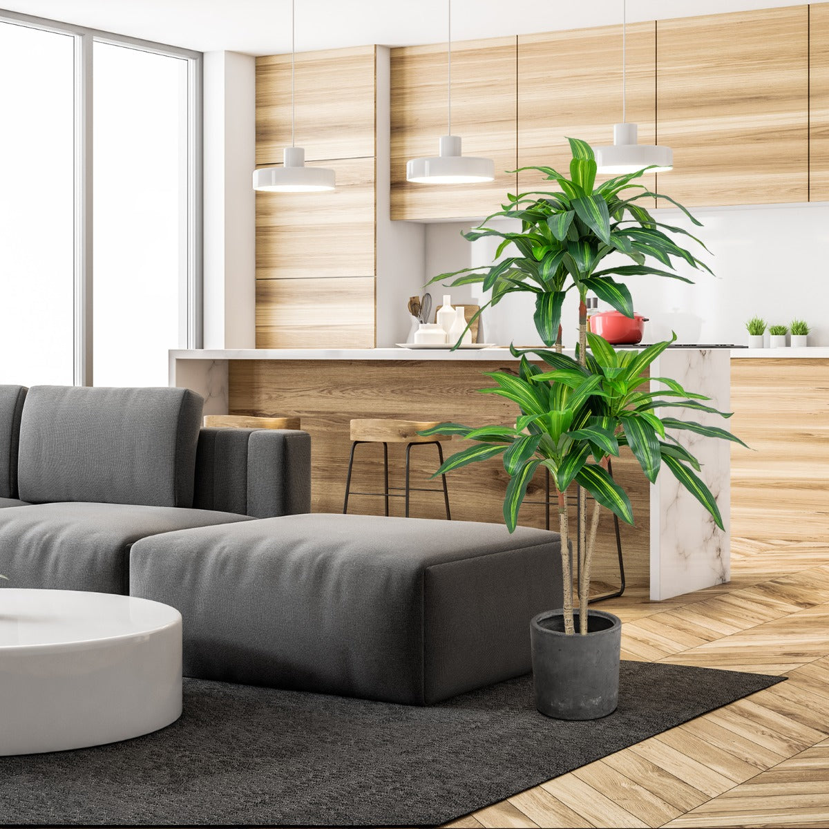 Árvore Artificial 140 cm com Vaso Planta Falsa Decorativa Dracena com 92 Folhas Planta Verde Realista em Vaso para Interior Exterior