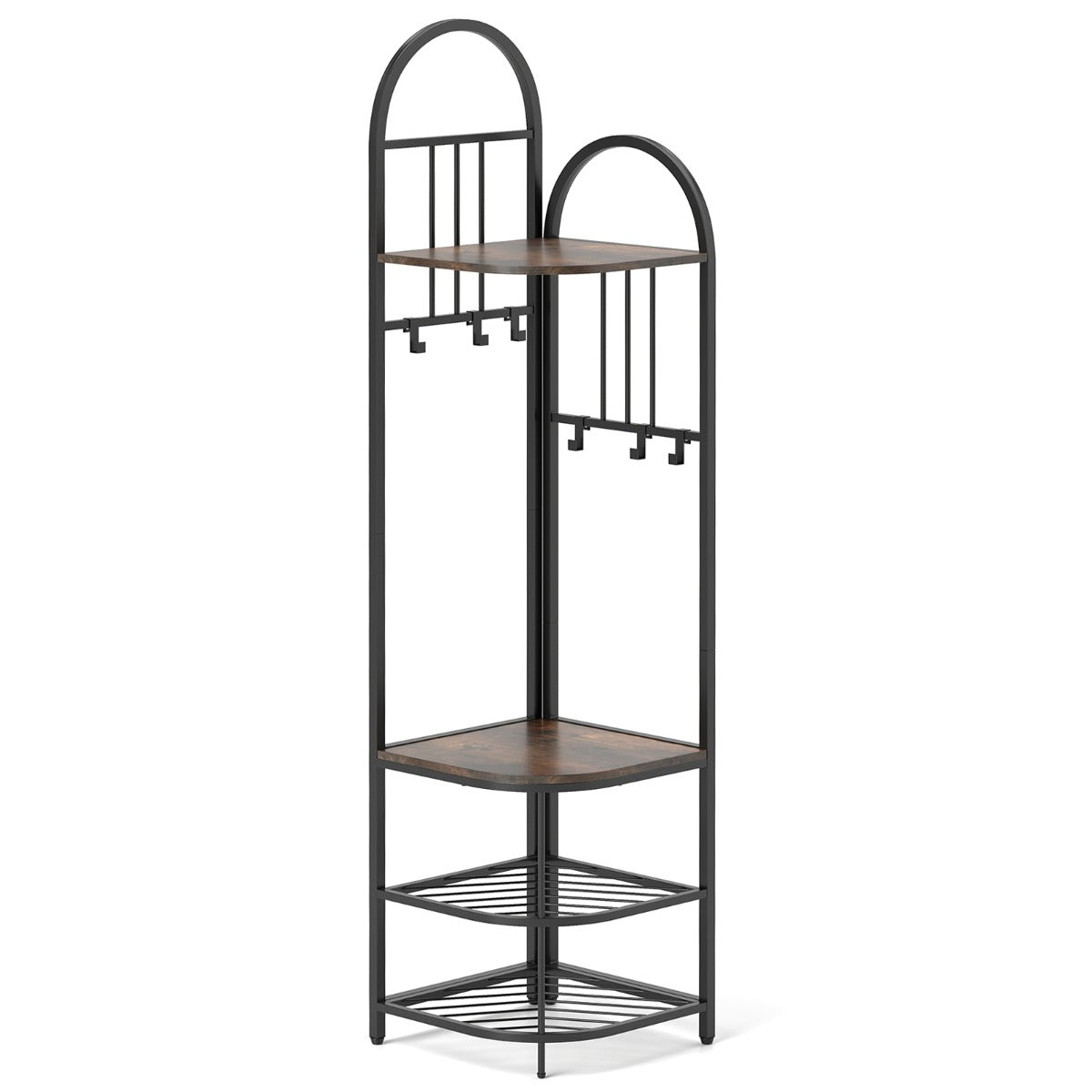 Cabide de Esquina de 4 Níveis com Banco para Sapatos – 180 cm – Castanho – Metal