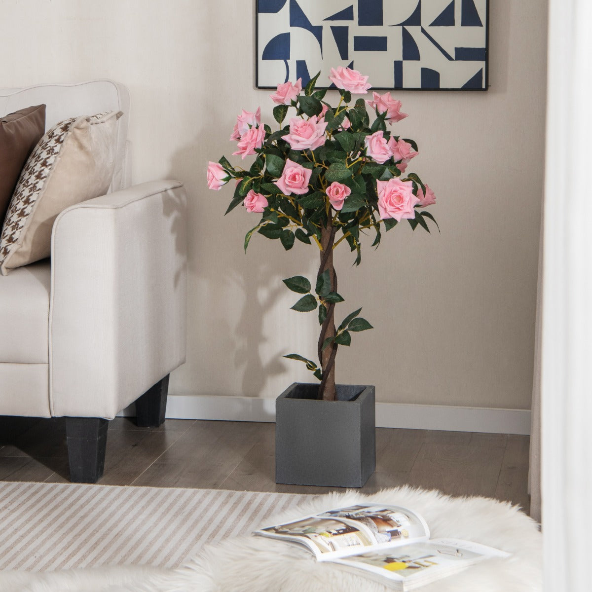 Árvore de Flores Artificial – 93 cm – Rosa – Madeira