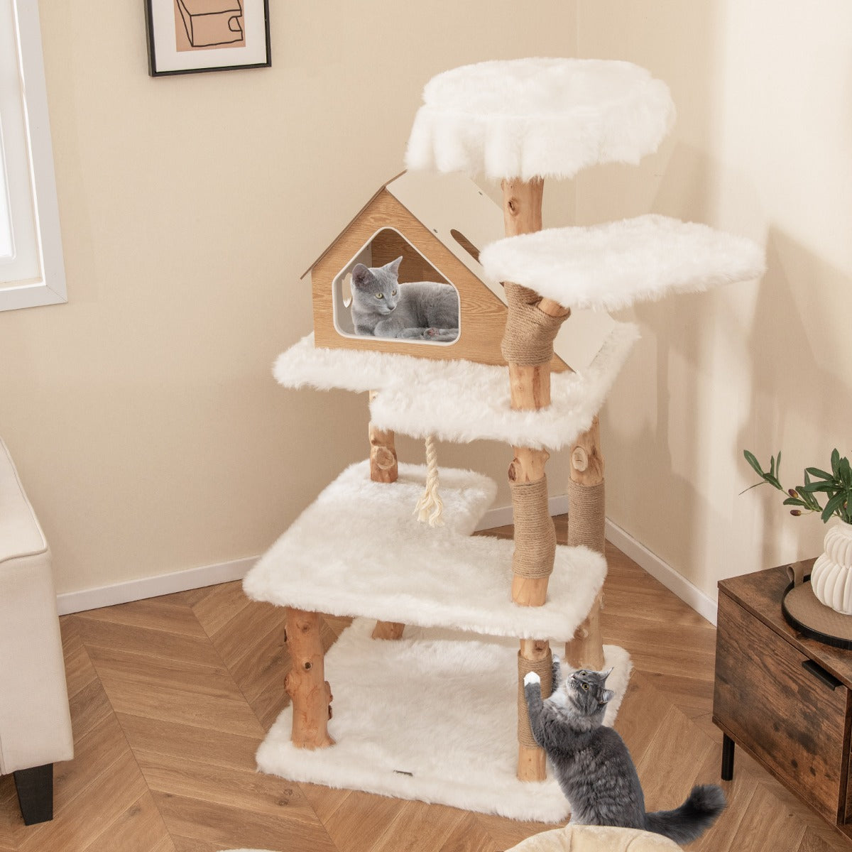 Arranhador para Gatos em Madeira Maciça – 150 CM – Branco